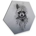 wall-art metalen artprint deurbord dieren in het bos wasbeer (1 stuk) zilver