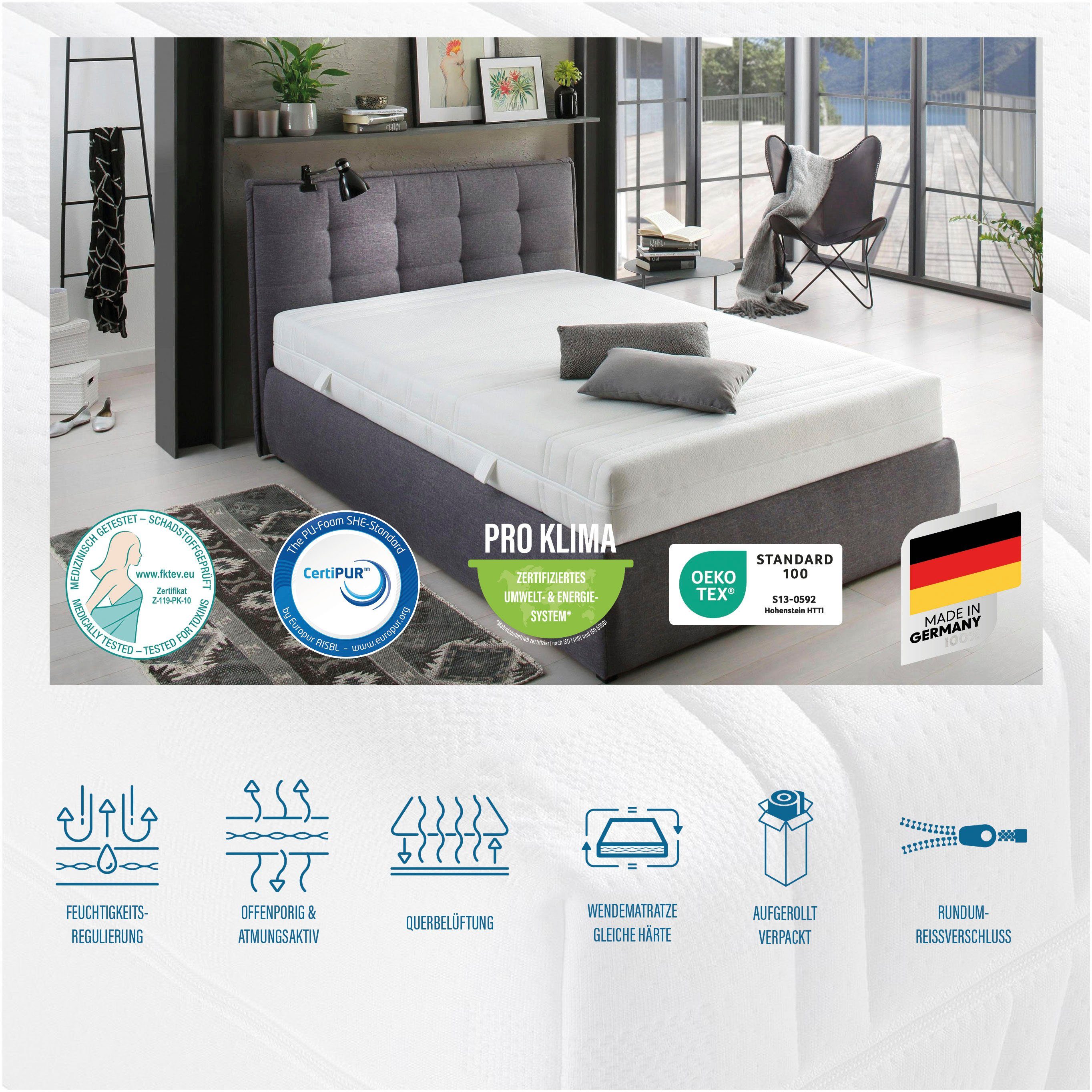 Beco Pocketveringsmatras BodyMax comfortabele matras in 90x200, 140x200 cm en andere afm hoogte 22 cm