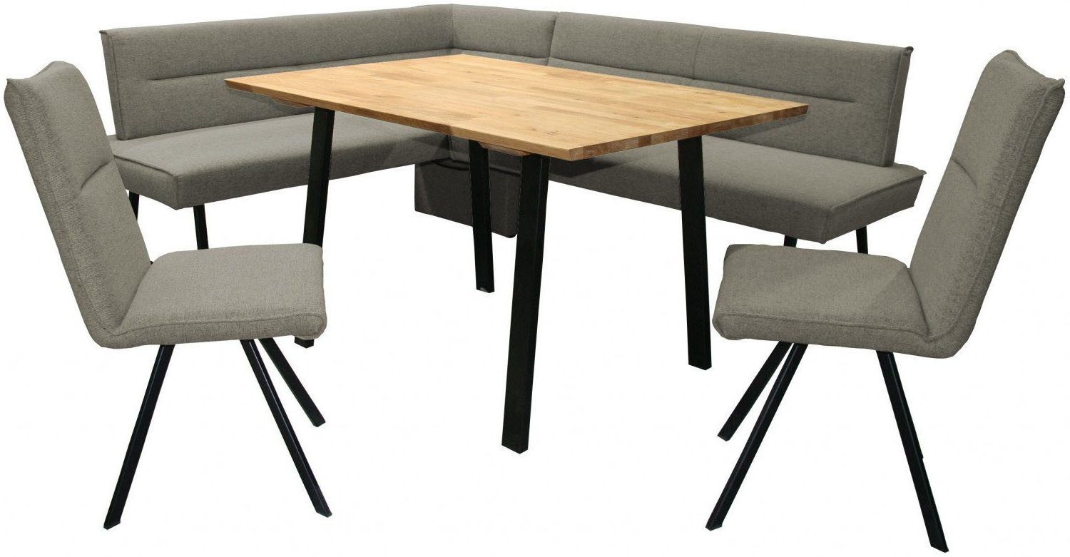 Home affaire Eethoek Sava Hoekbank met nosagvering in de zitting, massief eiken tafel (set, 4-delig) eethoeken bruin