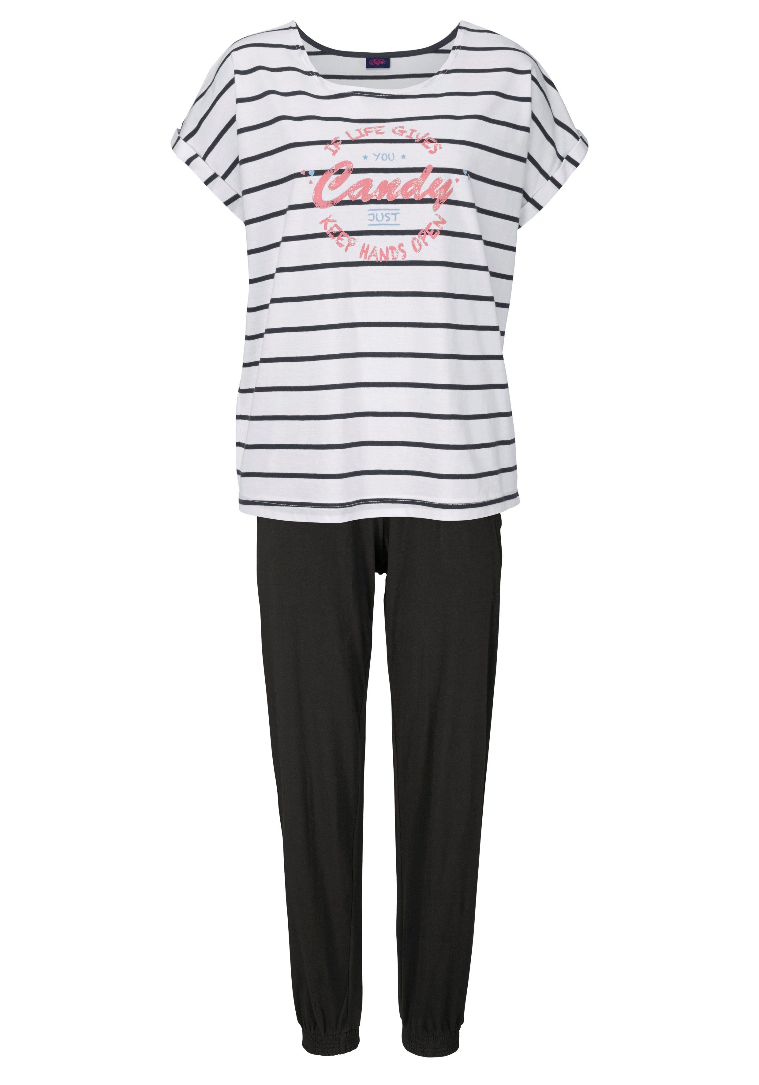 Buffalo Pyjama in streep-look met gekleurde frontprint (2-delig, 1 stuk)