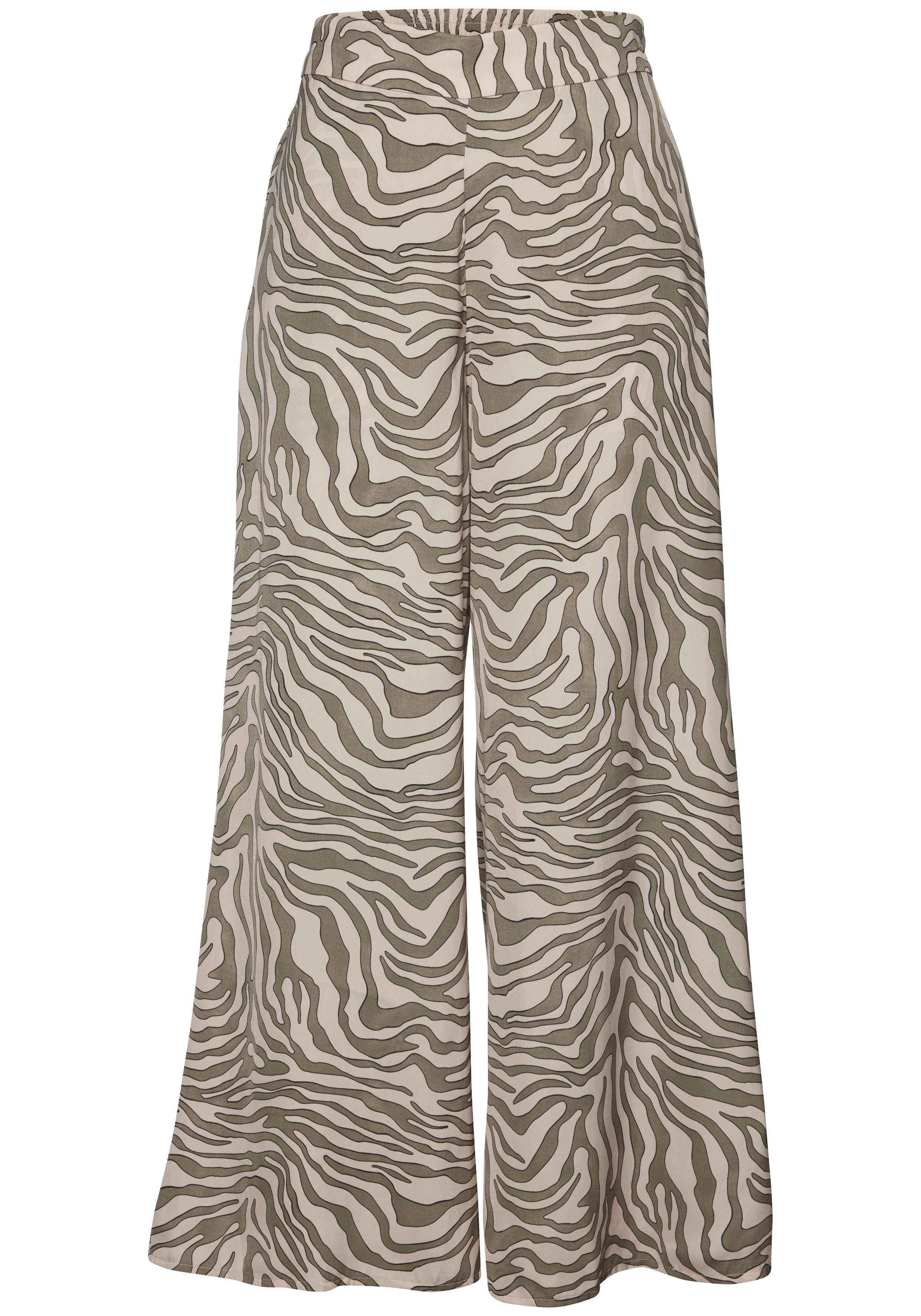 Lascana Geweven broek van satijn met dierenprint luchtige stofbroek met zakken strandbroek