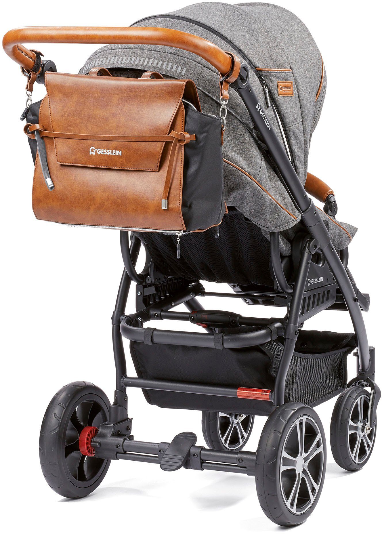 Gesslein Luiertas N°4 zwart, oranje met aankleedkussen en flessenhouder, made in germany