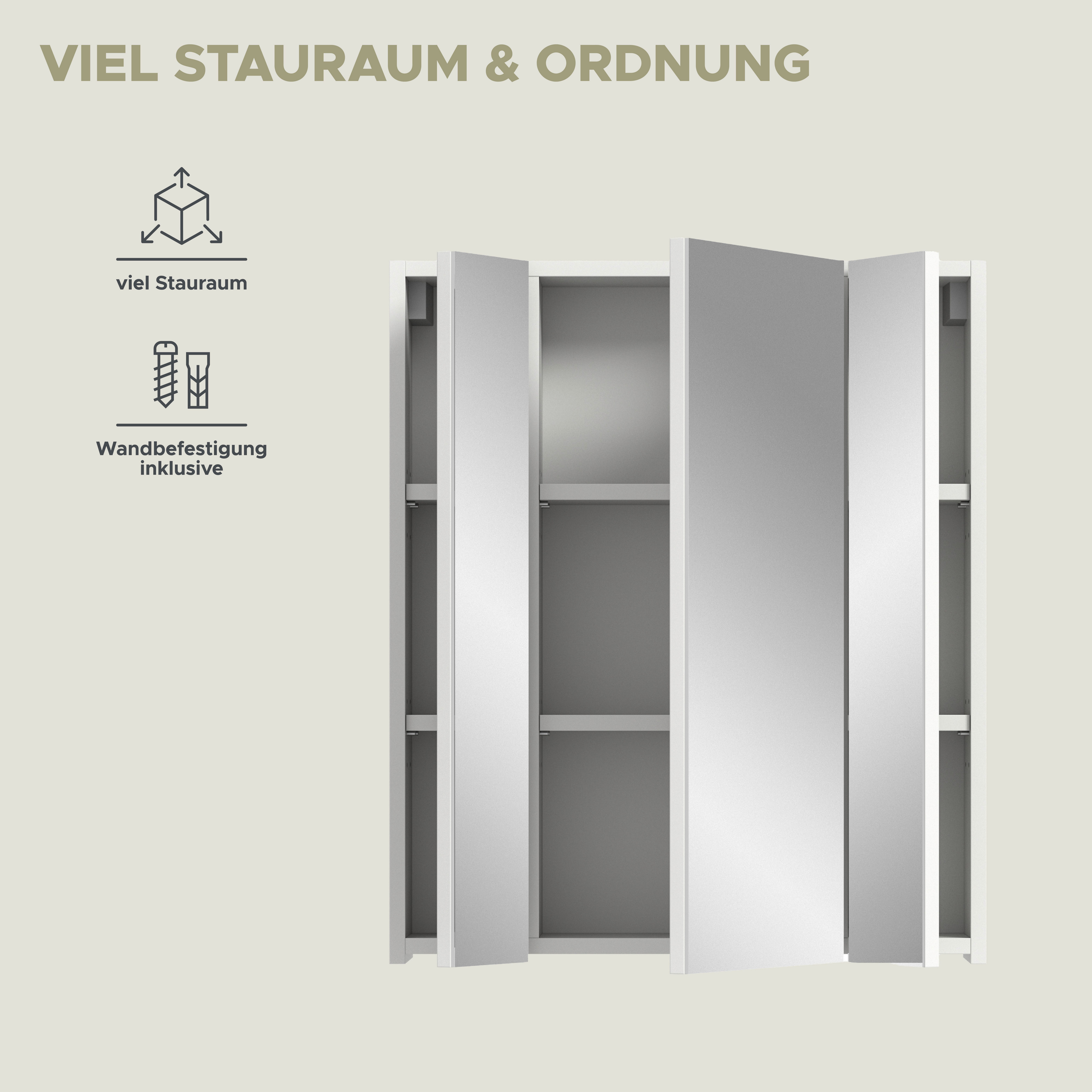 INOSIGN Badkamerspiegelkast Malmö, breedte 60 cm, 3 spiegeldeuren, 9 vakken, 6 planken in verschillende kleuren verkrijgbaar, badkamermeubels, spiegel, badkamerkast, badkamer