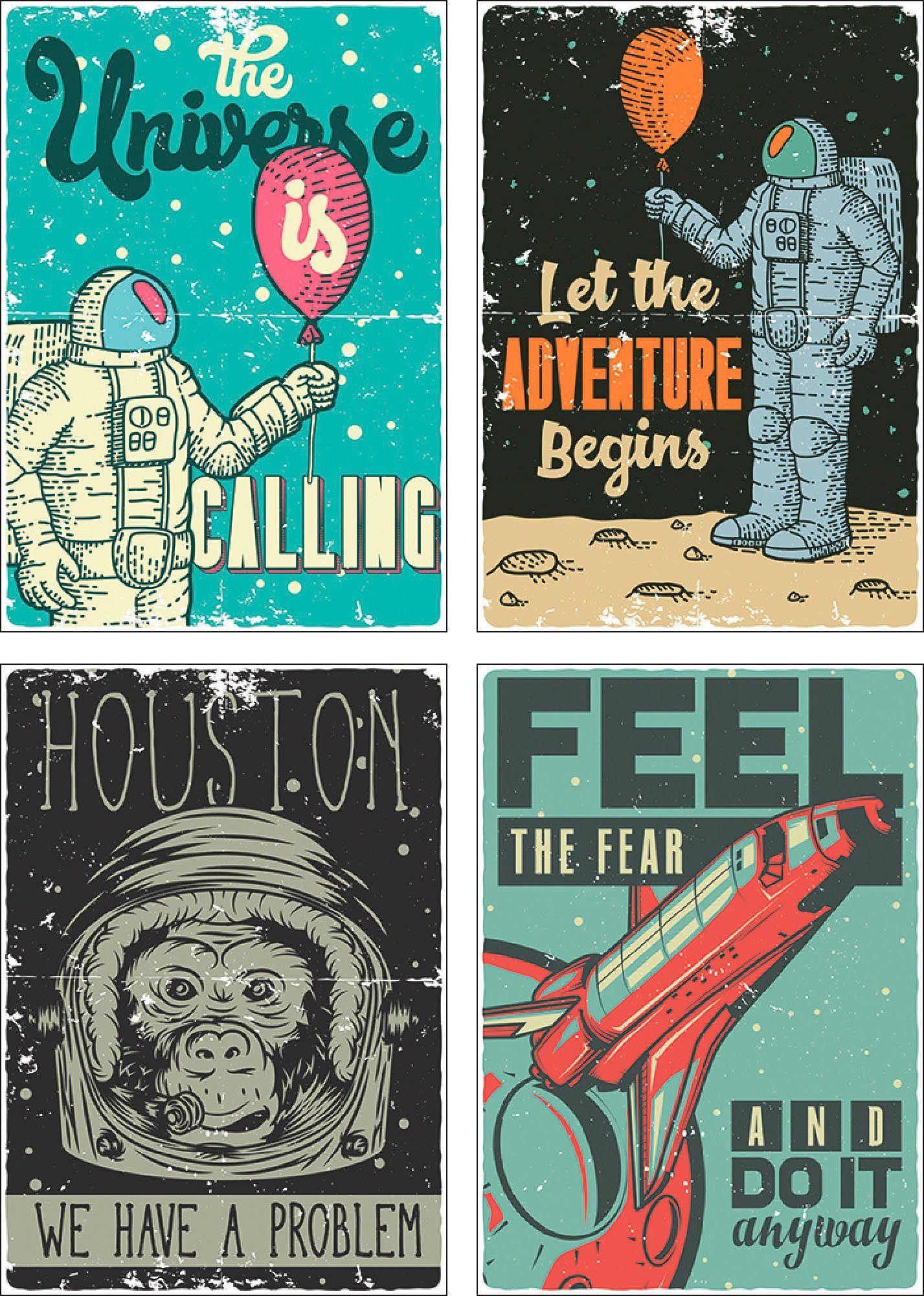 Artland Poster Het universum roept Space Shuttle Poster, artprint, wandposter (4 stuks)