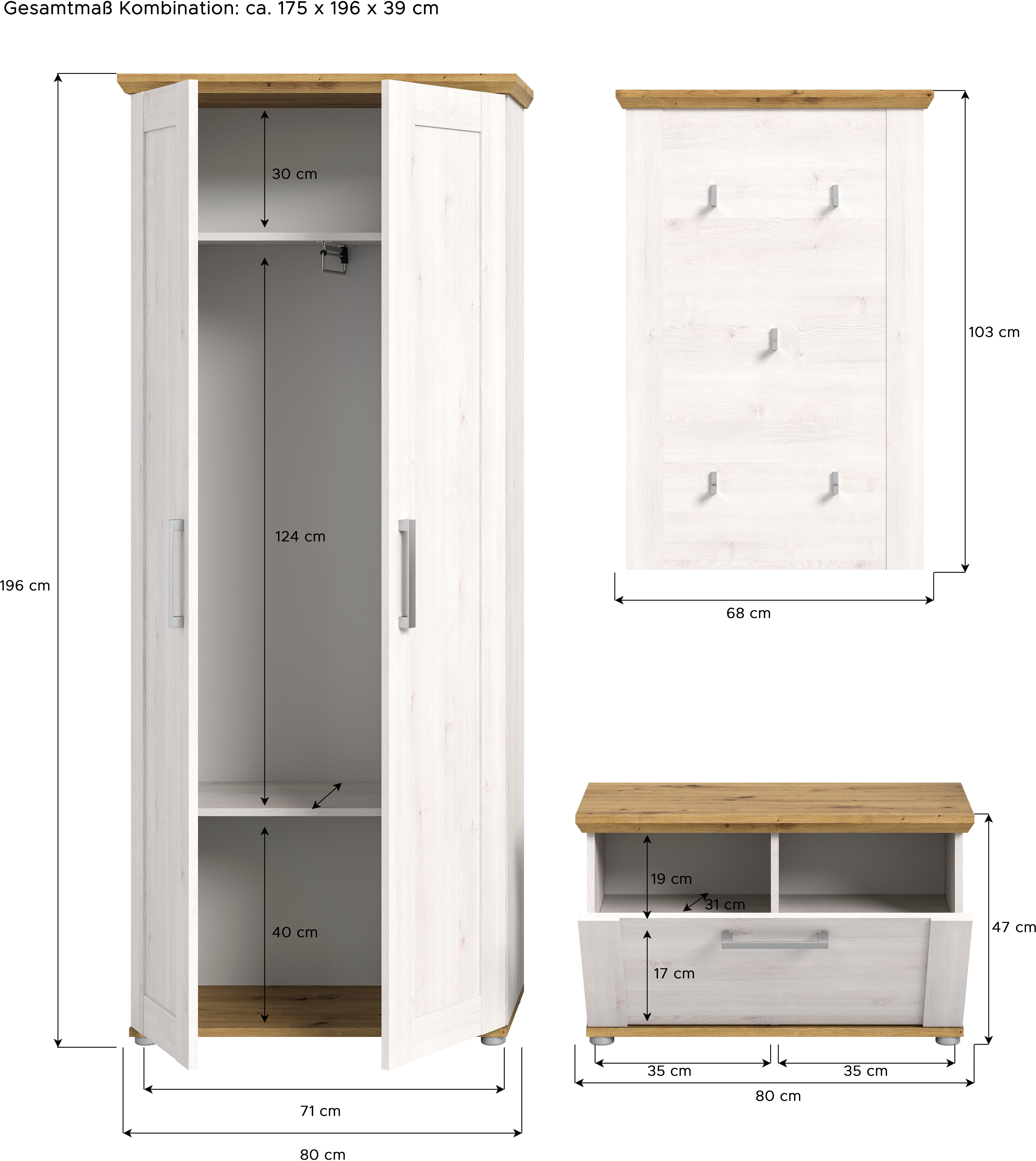 Home affaire Halmeubelset Cosenza, Breedte ca. 175 cm, 2-kleurig, 3-delig, bestaande uit: (3-delig)