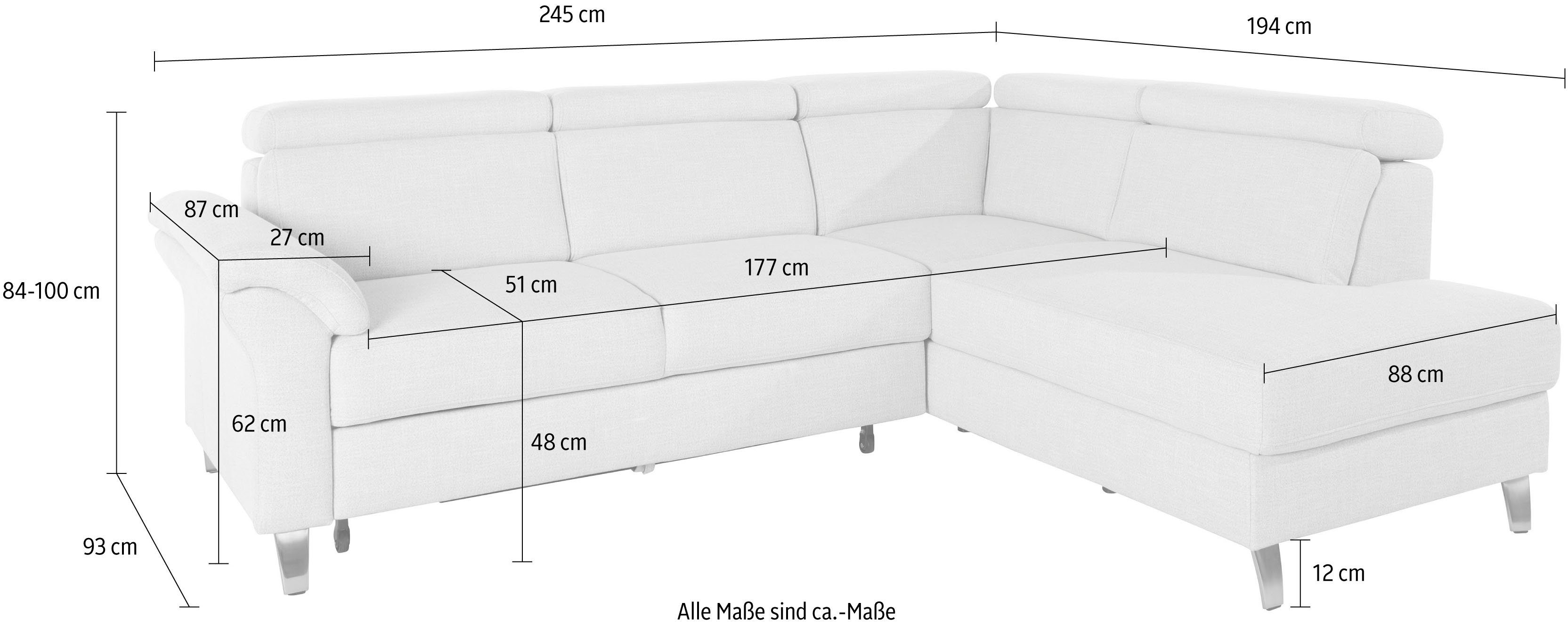 sit&more Hoekbank Arngast L-vorm met verstelbare hoofdsteun en binnenvering