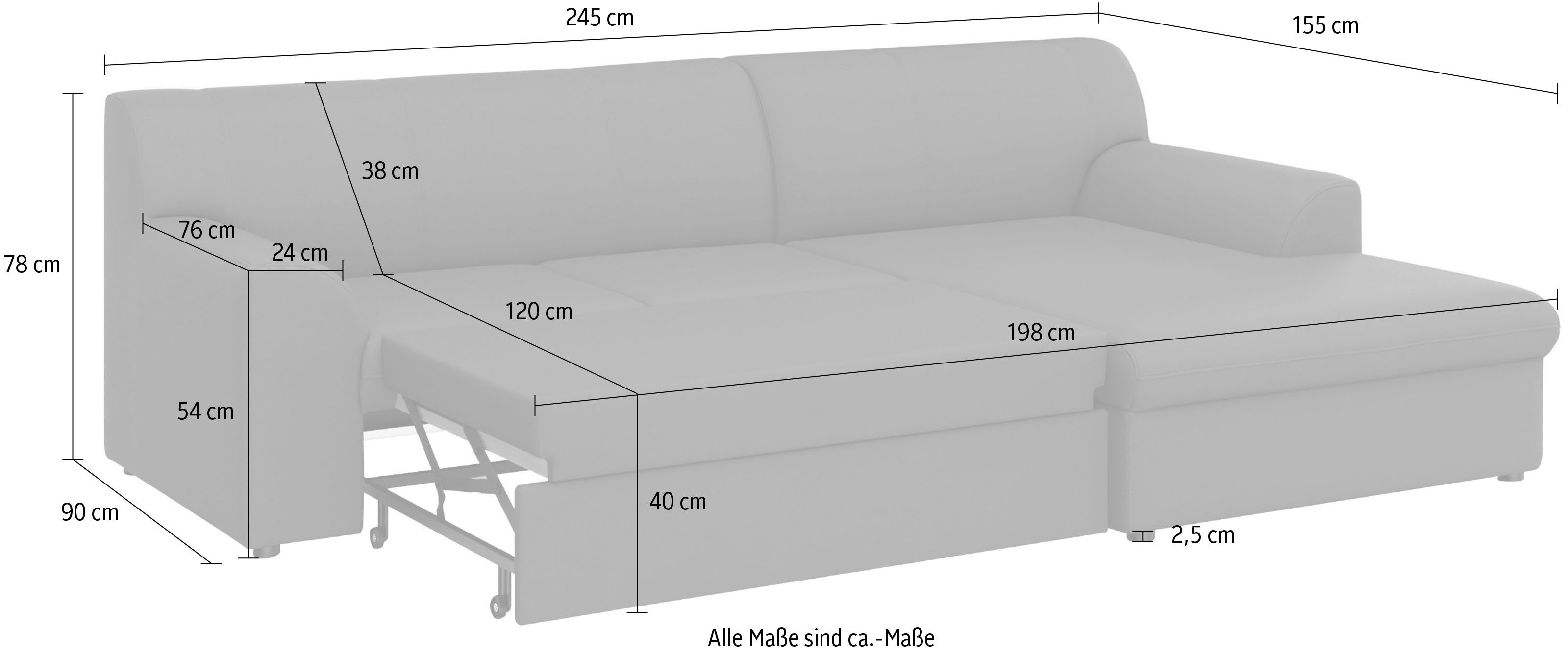 DOMO collection Hoekbank Topper, elegant en tijdloos, compacte afmetingen 245/155cm, L-vorm