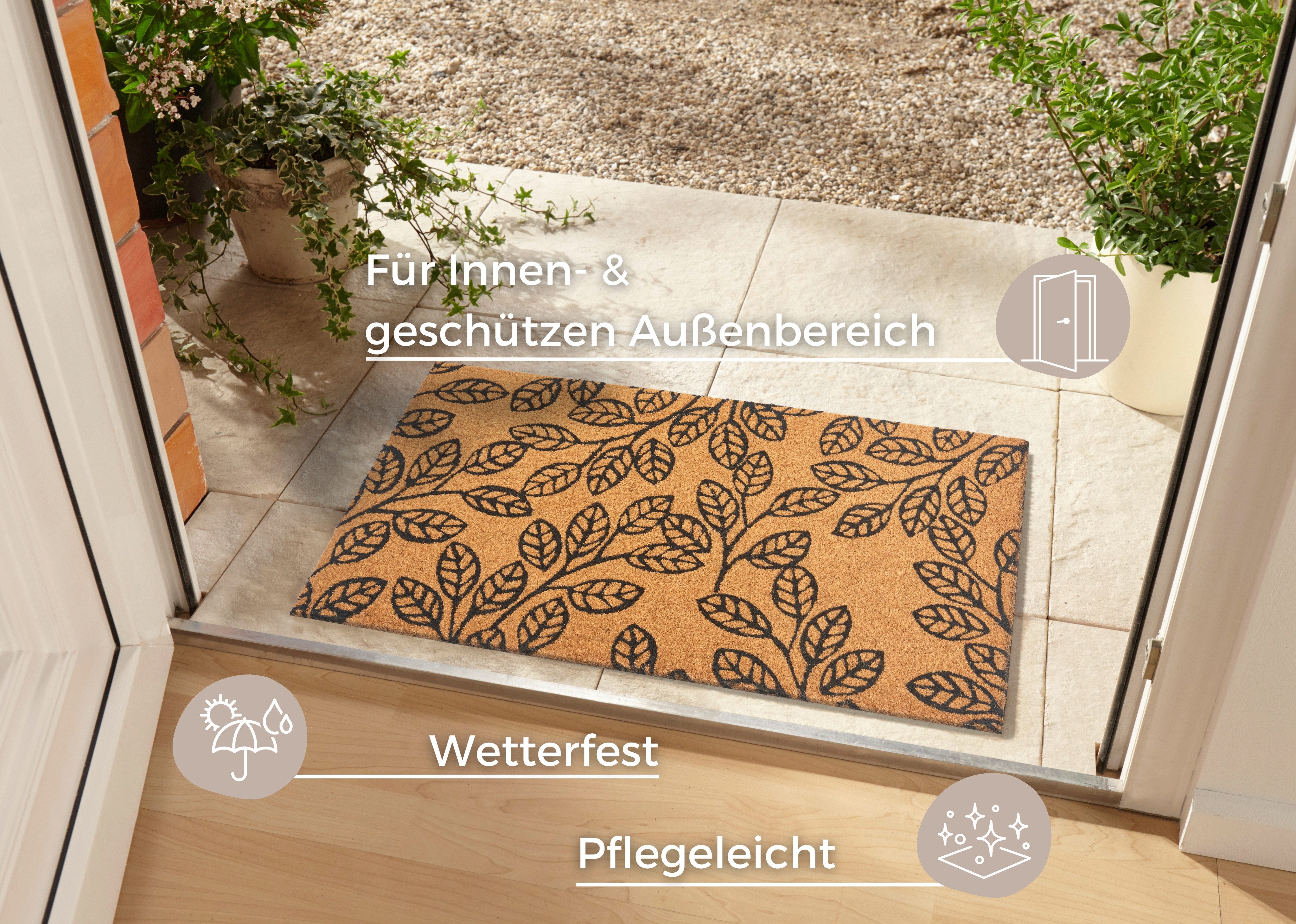 HANSE Home Mat Leafs, deurmat Kokos, vuilopvangmat, outdoor, antislip, binnen, kokosmat, gang