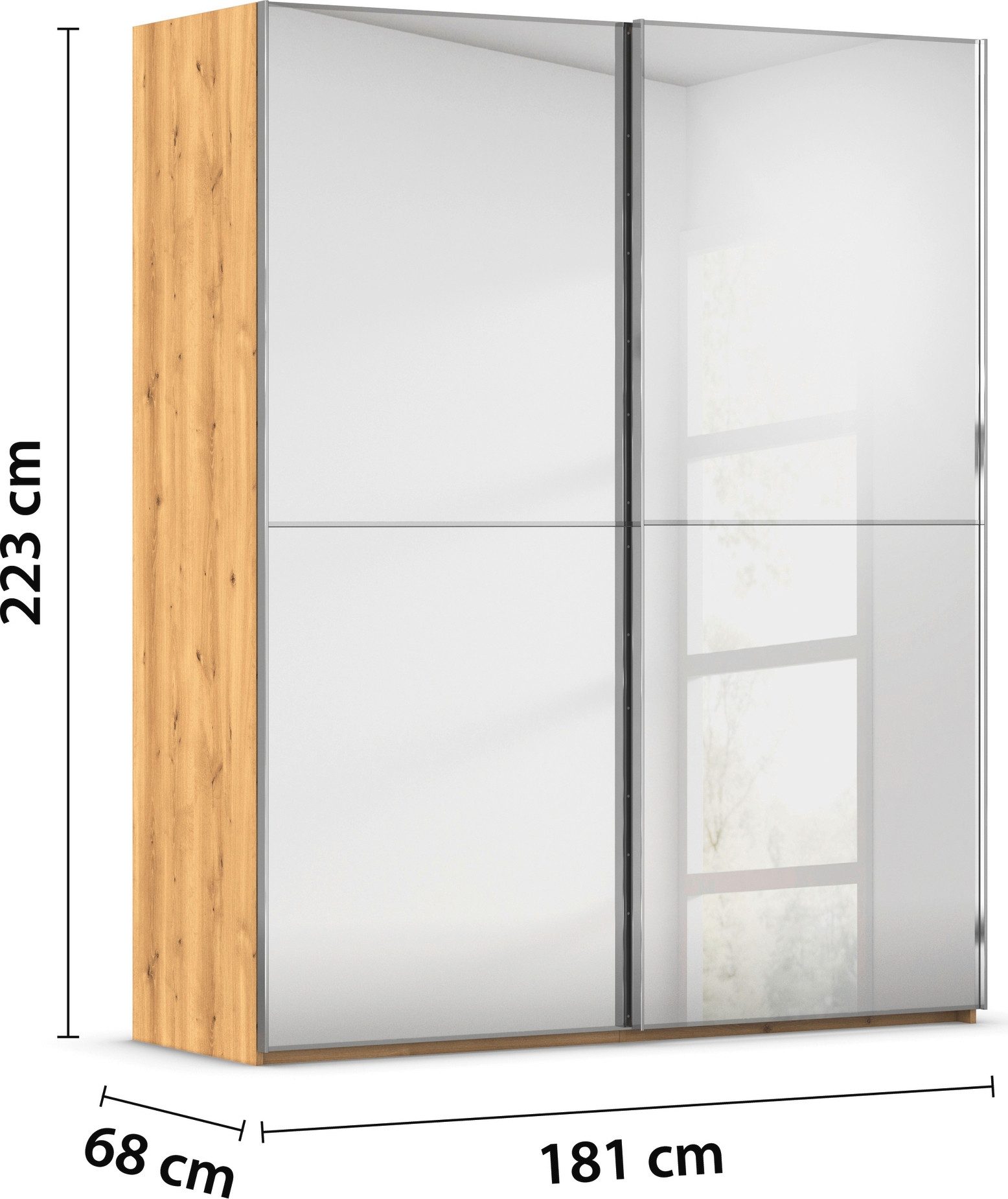 rauch Schuifdeurkast Kledingkast Kast Garderobe Slaapkamerkast SCALE-DUO edel tweedelige deuren spiegelfront en 3 sierlijsten made in germany