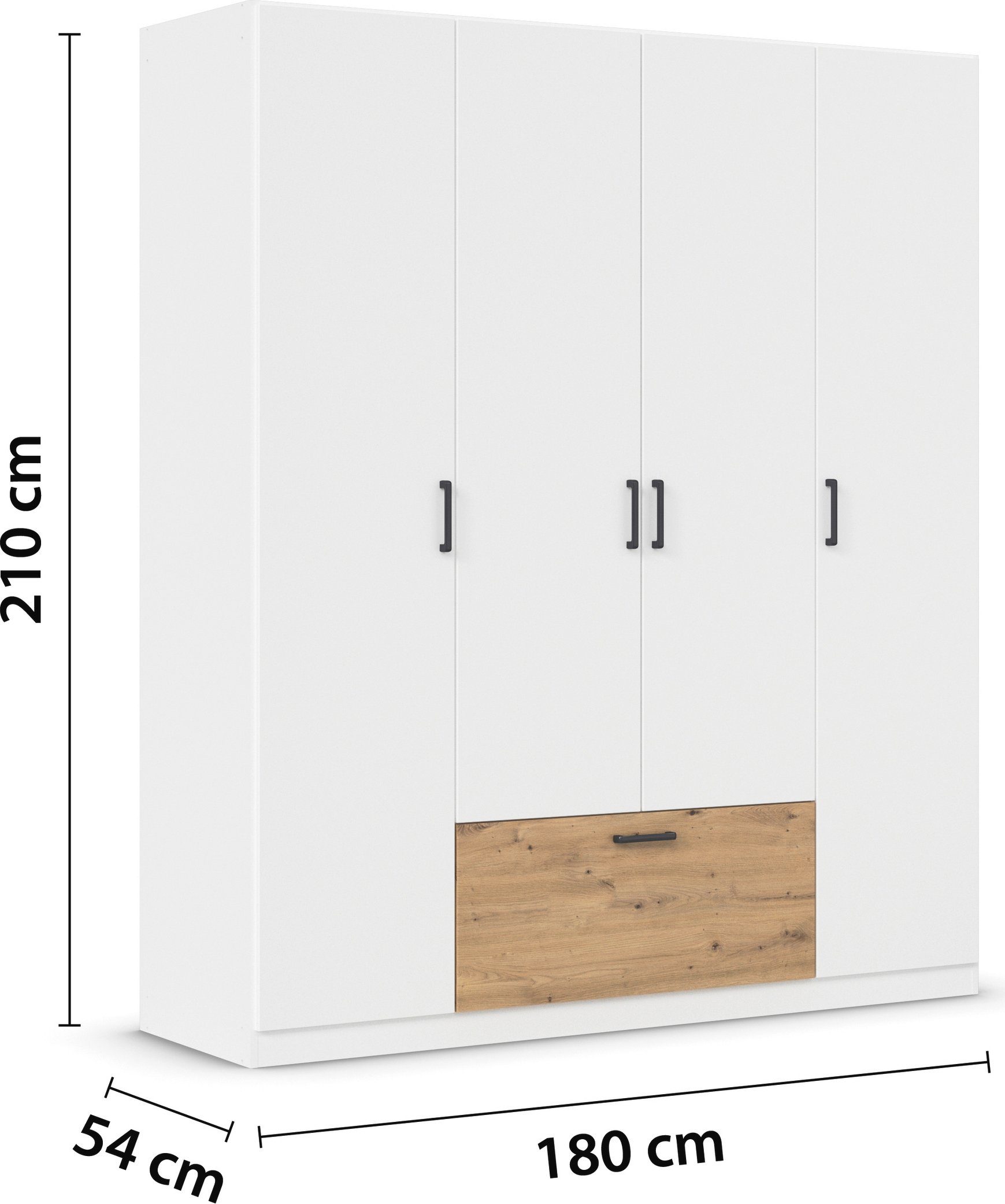 rauch Draaideurkast Kledingkast kast garderobe waskast BARI met lades in het midden, moderne greep in grijs metallic made in germany