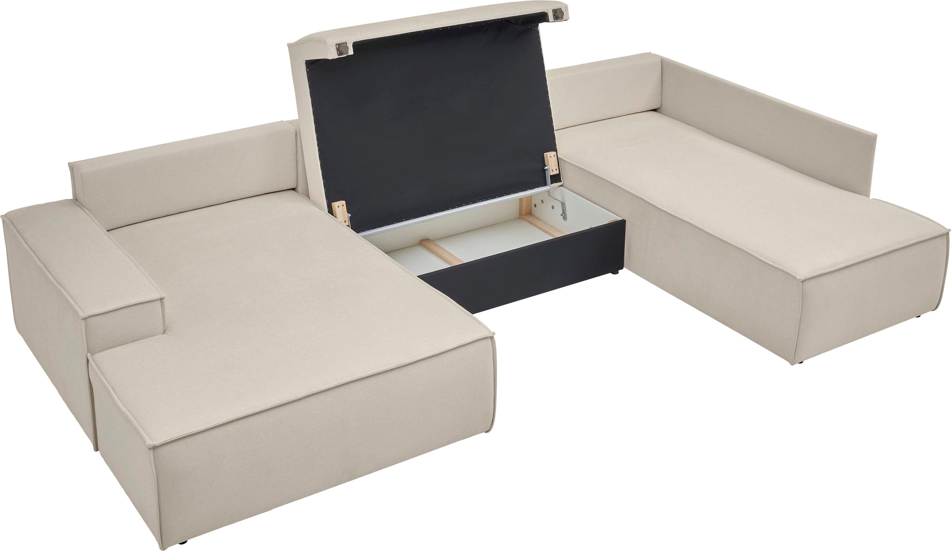 andas Zithoek FINNLEY U-model XXL 329 cm, bedbank, slaapfunctie m. bedkist