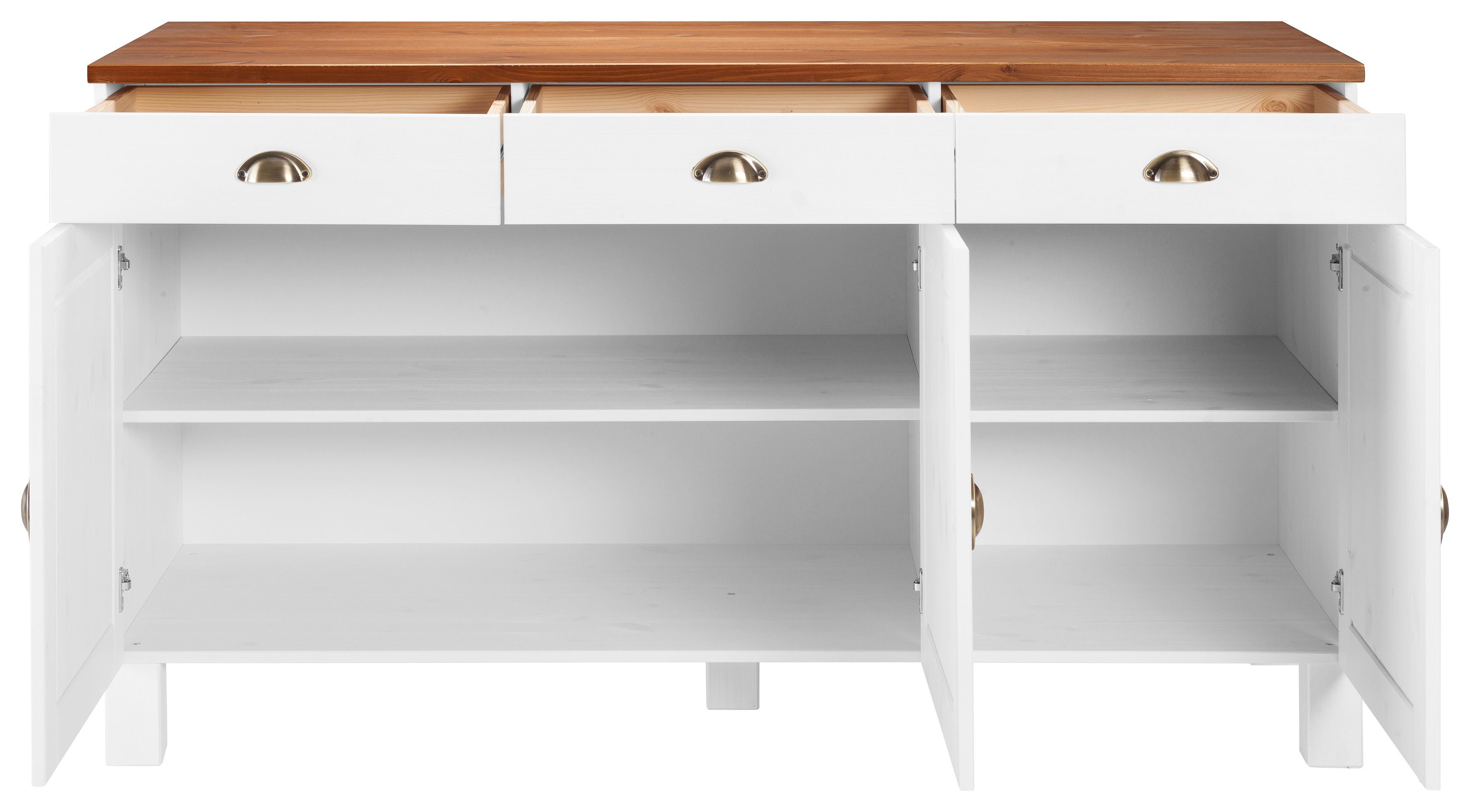 Home affaire Onderkast Oslo 150 cm breed, 3 deuren, 3 laden, van massief grenen, metalen grepen
