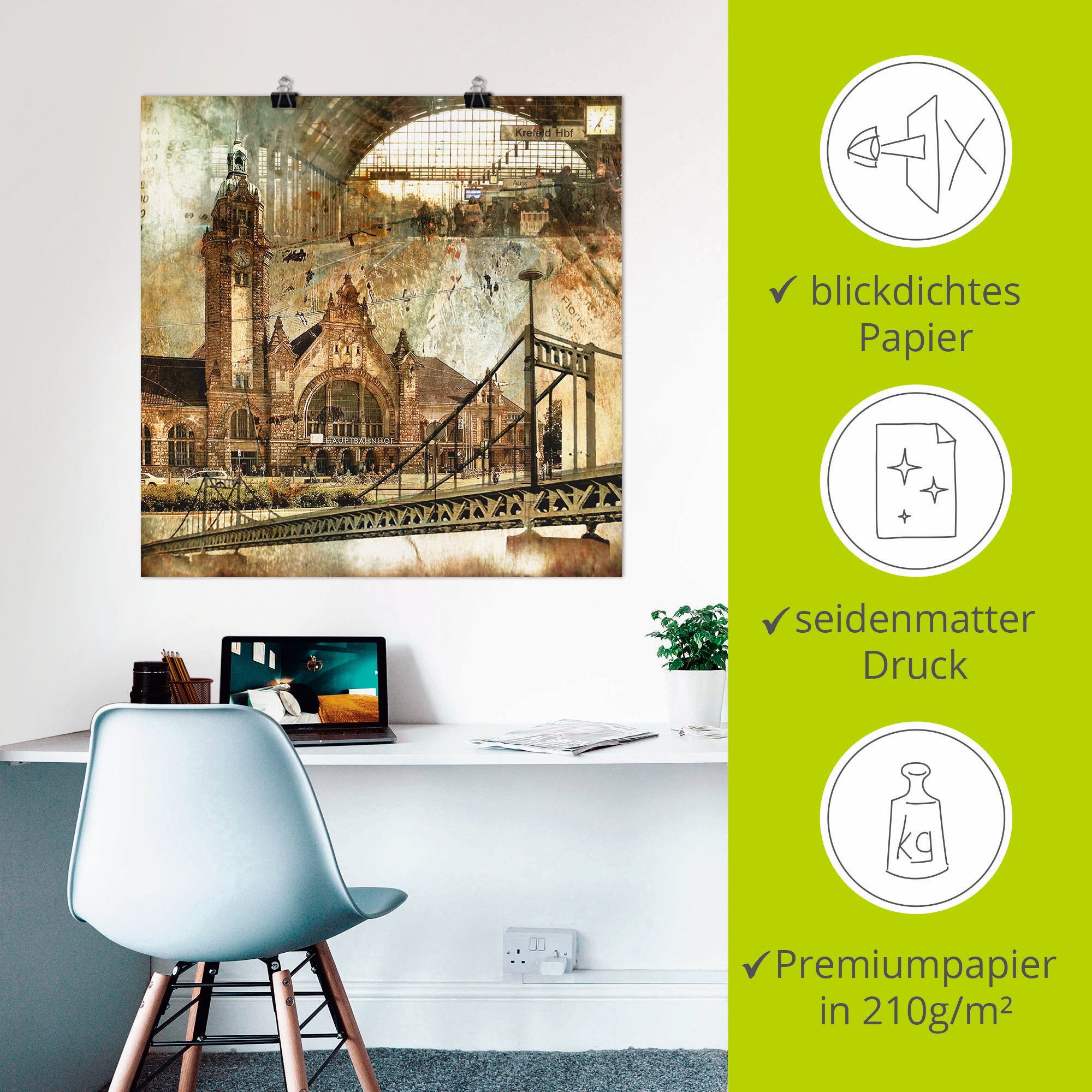 Artland Artprint Krefeld skyline abstracte collage als artprint op linnen, poster in verschillende formaten maten