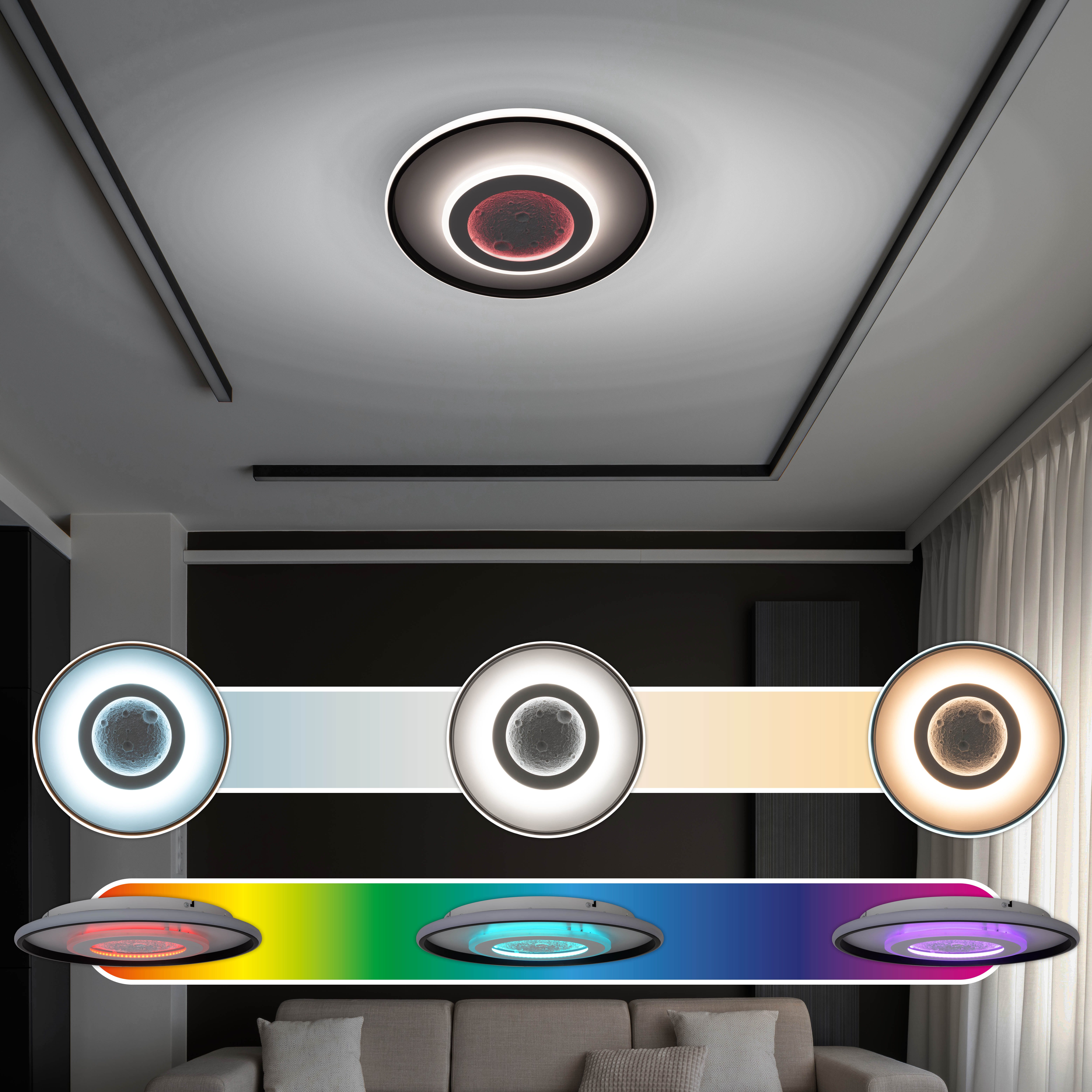 my home Led-plafondlamp Lyra Maan (maanstructuur), incl. CCT, RGB geheugen, nachtlamp, afstandsbediening (1 stuk)