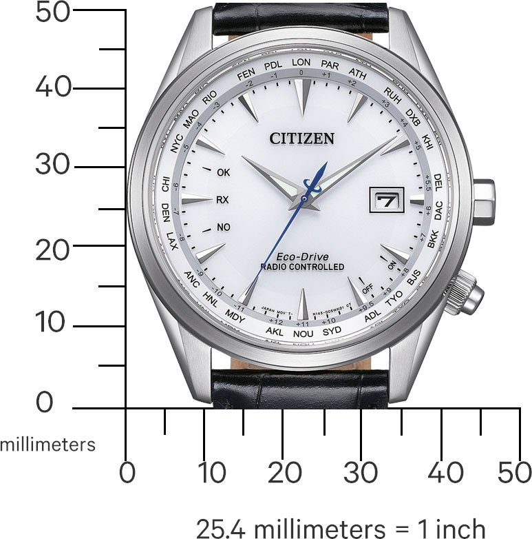 Citizen Radiografisch horloge Polshorloge, herenhorloge, solar, leren band, saffierglas, datum