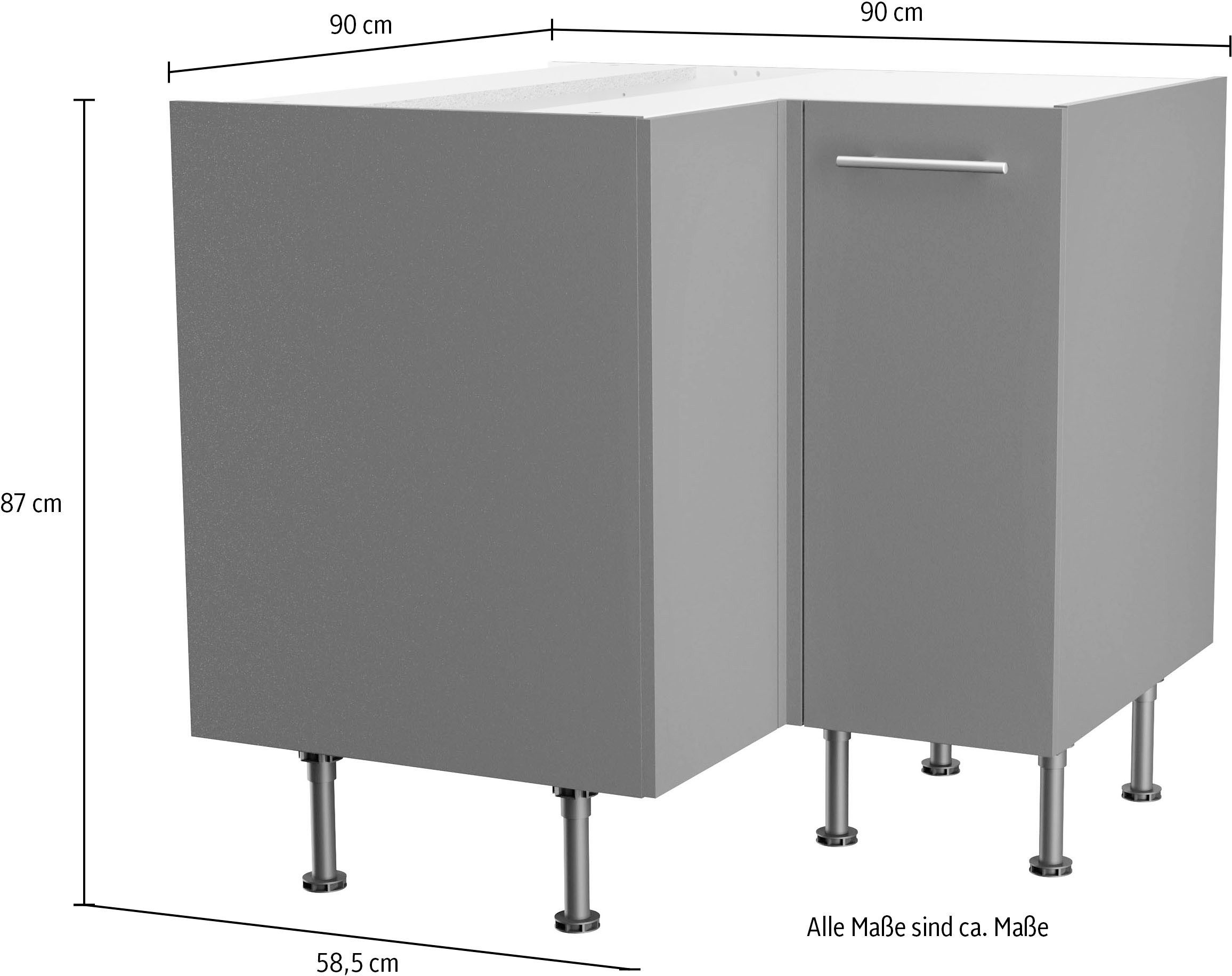 Kochstation Hoekonderkast KS-Bern2 Breedte 90 x 90 cm, 1 deur, 1 legplank