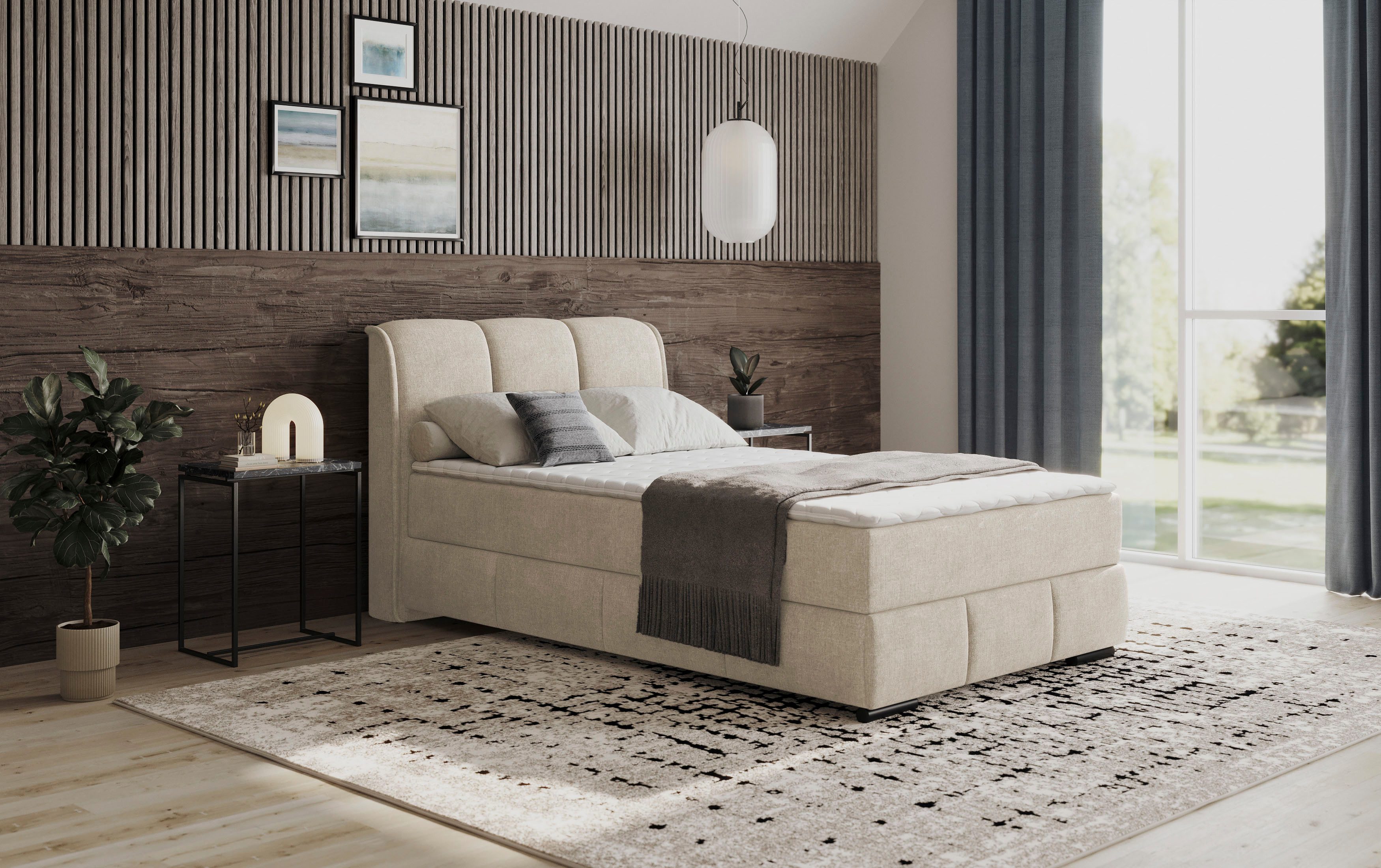 Mr. Couch INOSIGN Boxspring Bethany met bedkist, incl. matras Topmatras en sierkussen, in verschillende hardheden beschikbaar boxsprings beige