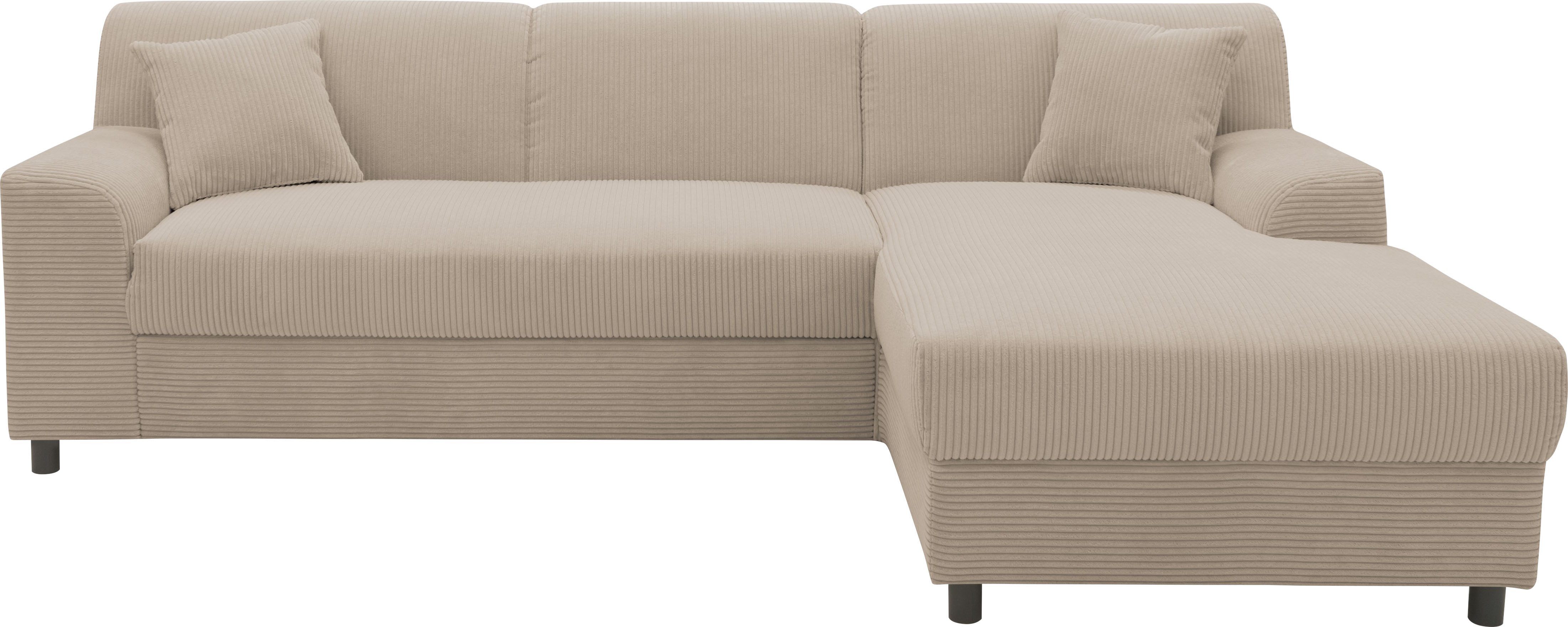 INOSIGN Hoekbank Turah 2, L-vorm, in Cord en waterafstotende microvezel, Vering B/D/H: 241/146/79 cm, incl. sierkussen, optioneel met bedfunctie