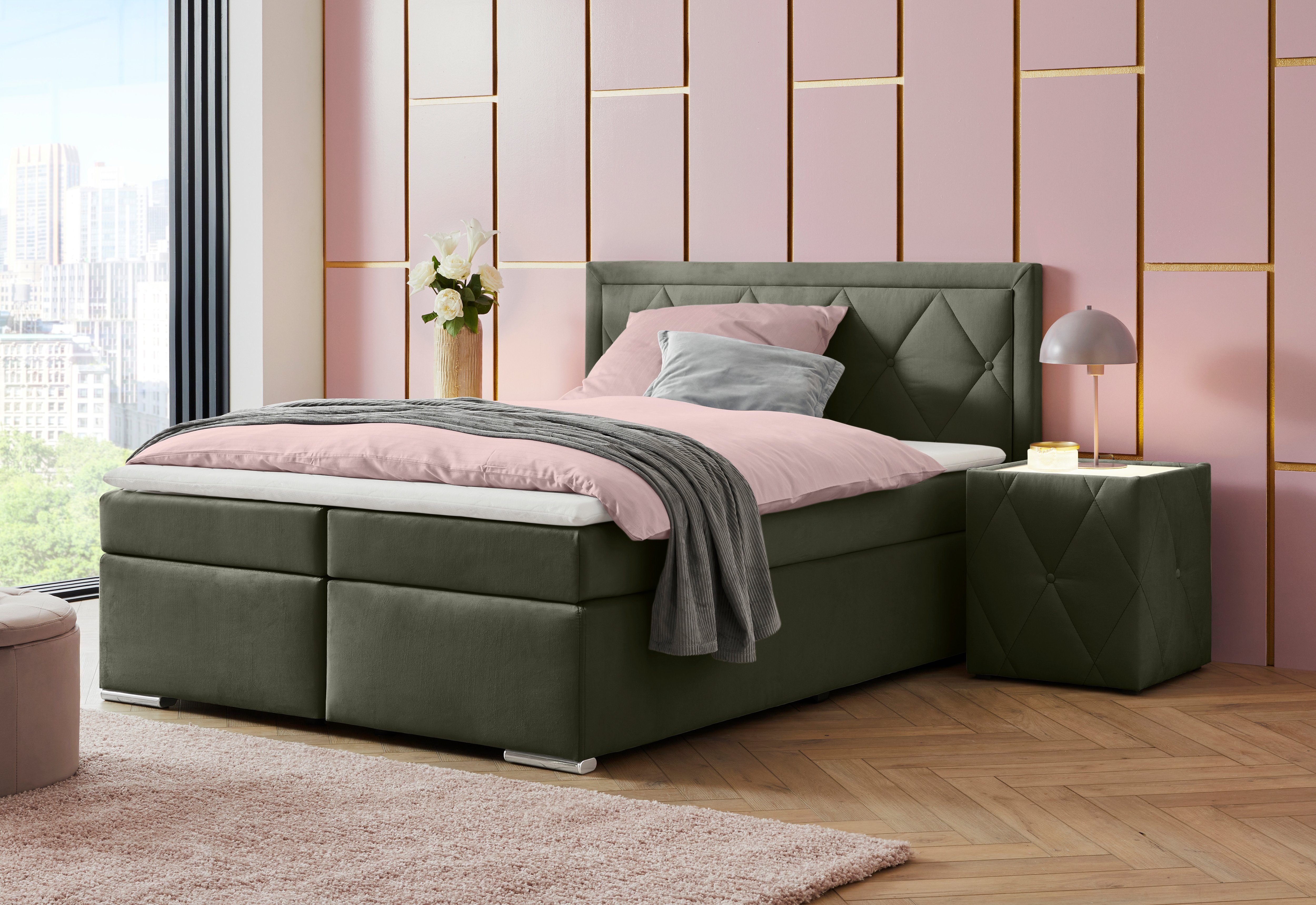 Leonique Boxspring Alfie, bestseller, optioneel met bedlade met capitonnage in het hoofdbord, h2, h3 en h4 ter keuze
