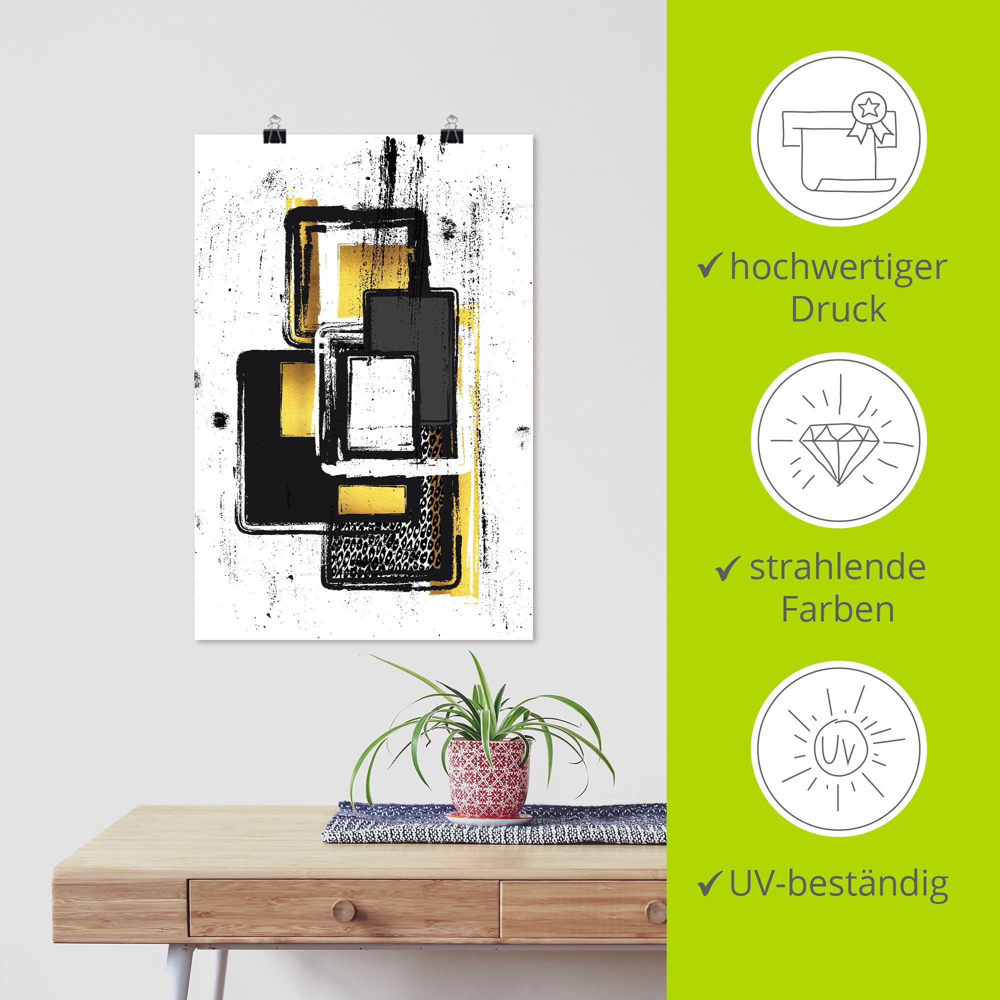 Artland Artprint Abstracte schilderkunst Nr. 3 goudkleur als artprint op linnen, poster, muursticker in verschillende maten