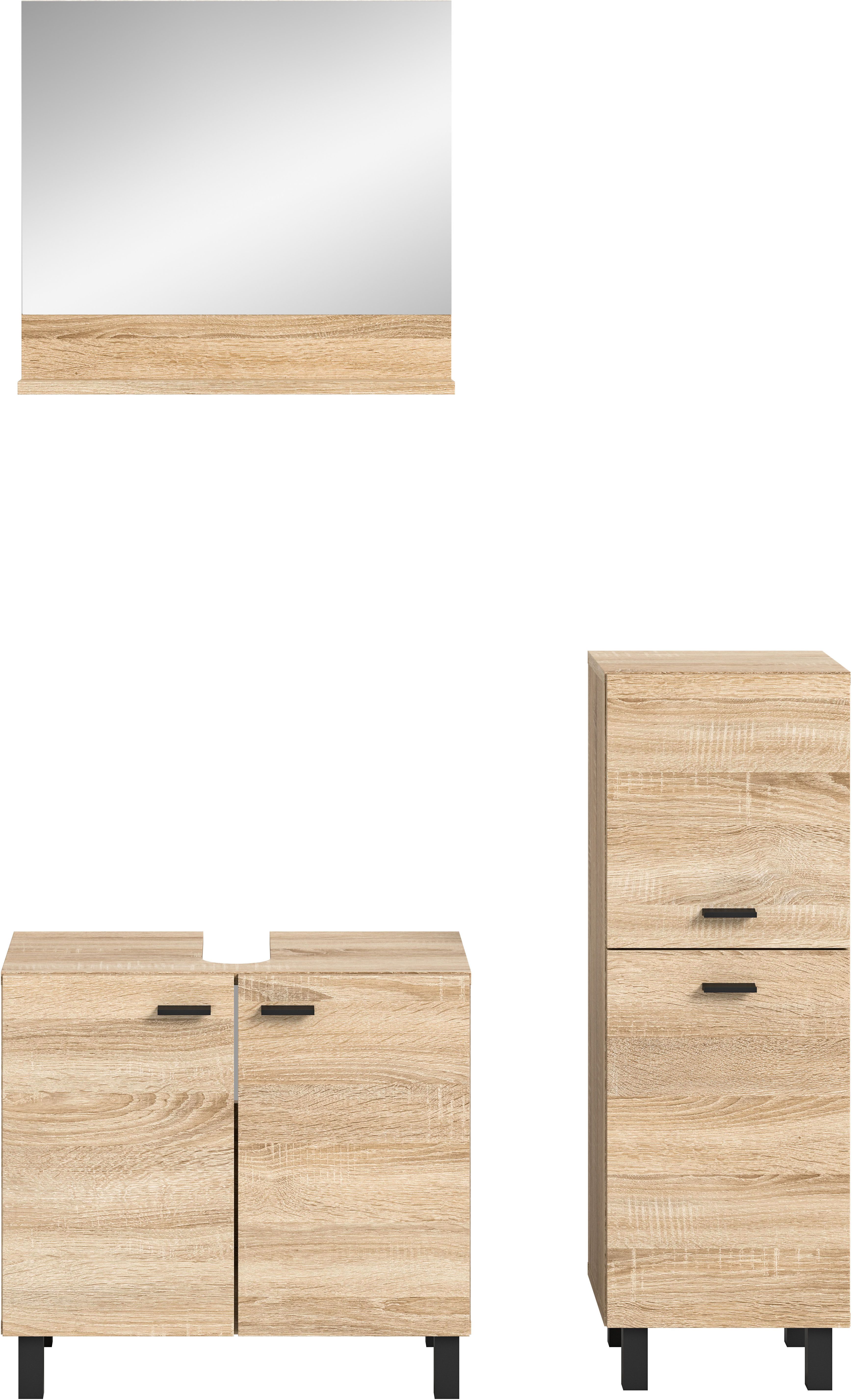 welltime Badmeubelset Tampa, breedte 102cm, 3-delig Wastafelonderkast, spiegel, halfhoge kast (3 stuks)