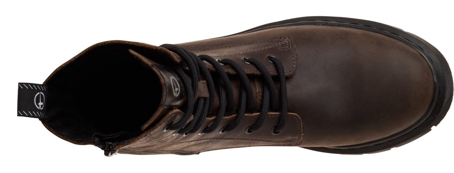 Tamaris Winterlaarzen blokhak, veterschoenen, winter enkellaars, t-logo op de tong