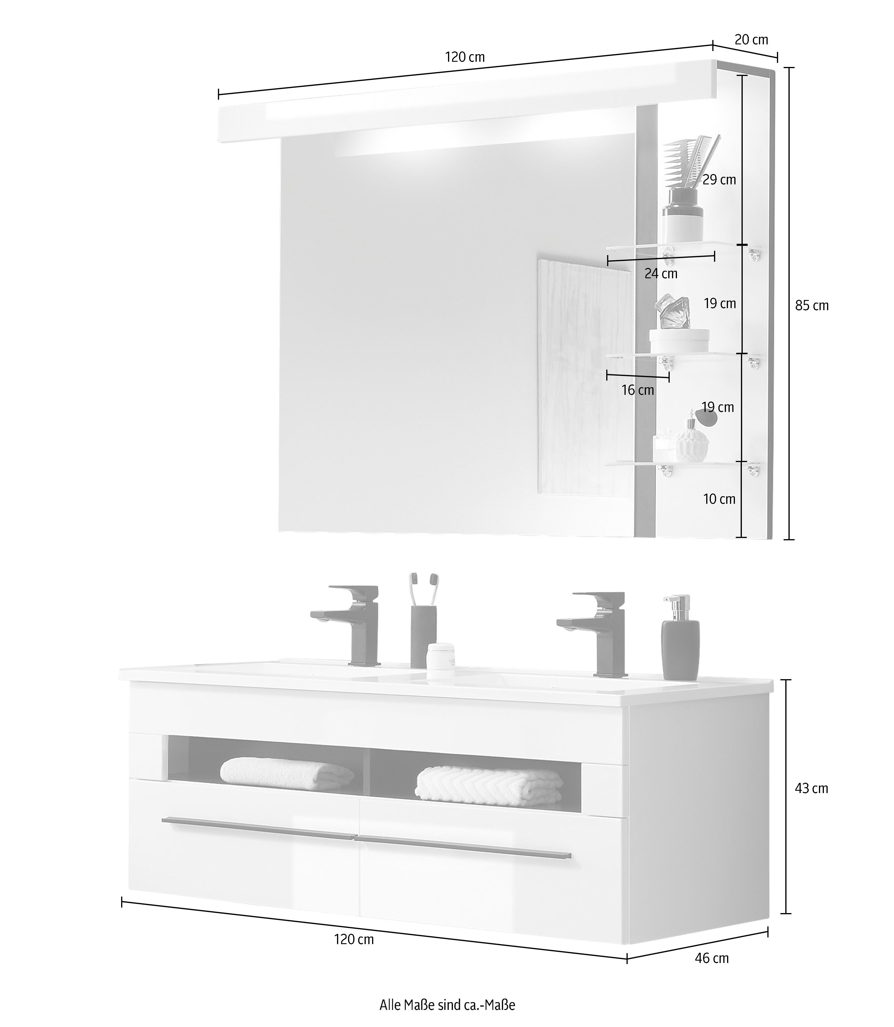 INOSIGN Badkamerserie Cantara, Bad im modernen Design, 2-teiliges Badezimmer Hoogglanzende fronten (set, 2-delig)