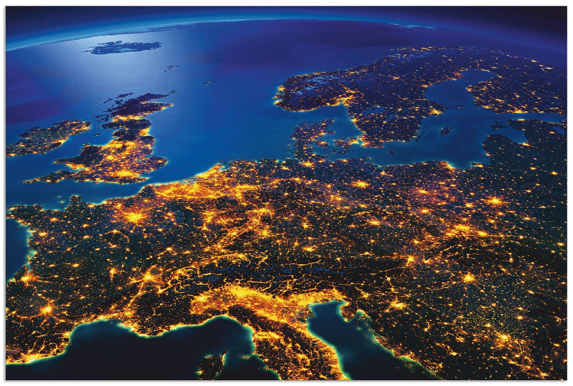 Artland Artprint Centraal Europa vanuit de ruimte als artprint van aluminium, artprint voor buiten, artprint op linnen, poster, muursticker foto