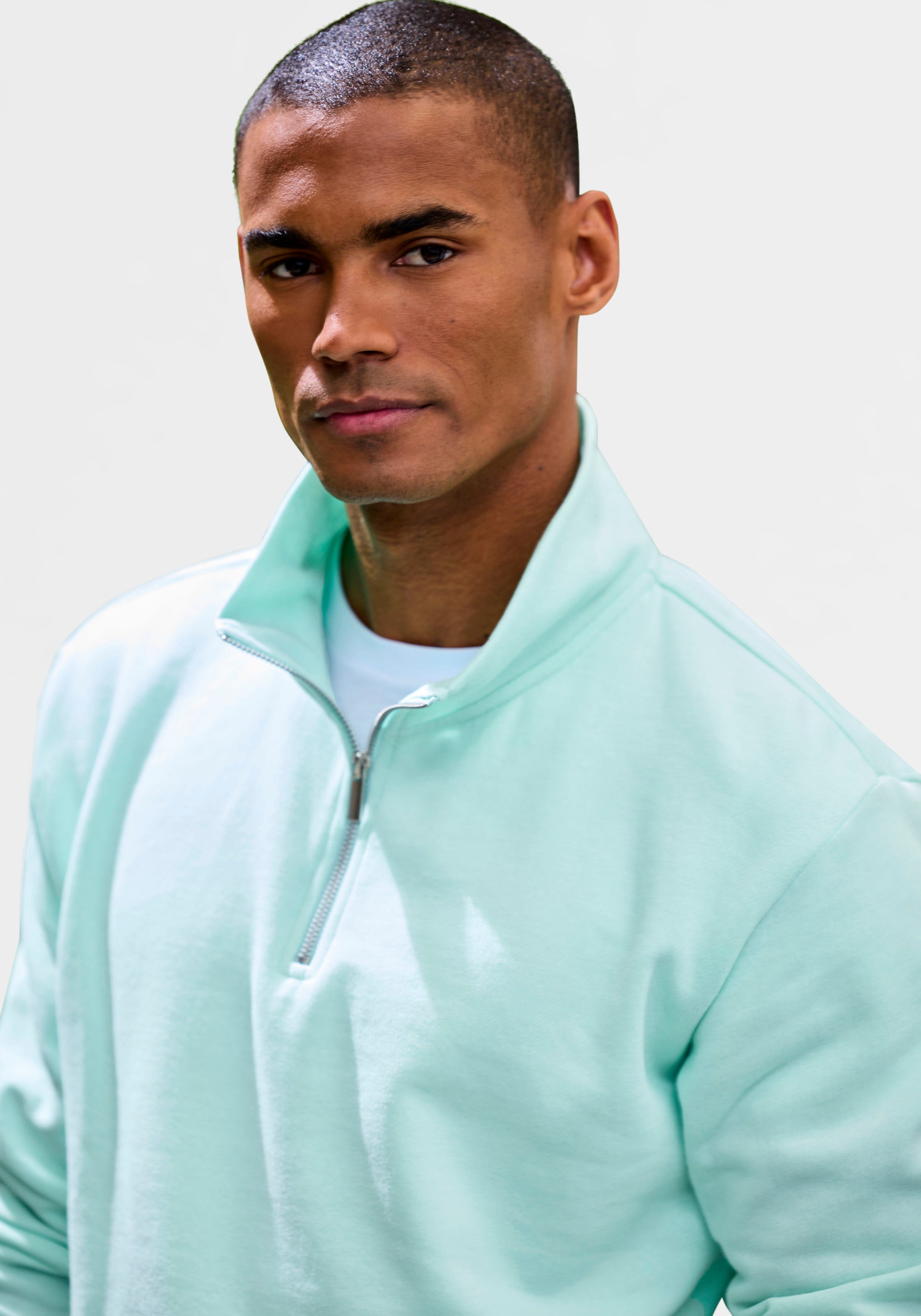 John Devin Sweatshirt Lange mouwen, sweatshirt met rits aan de staande kraag