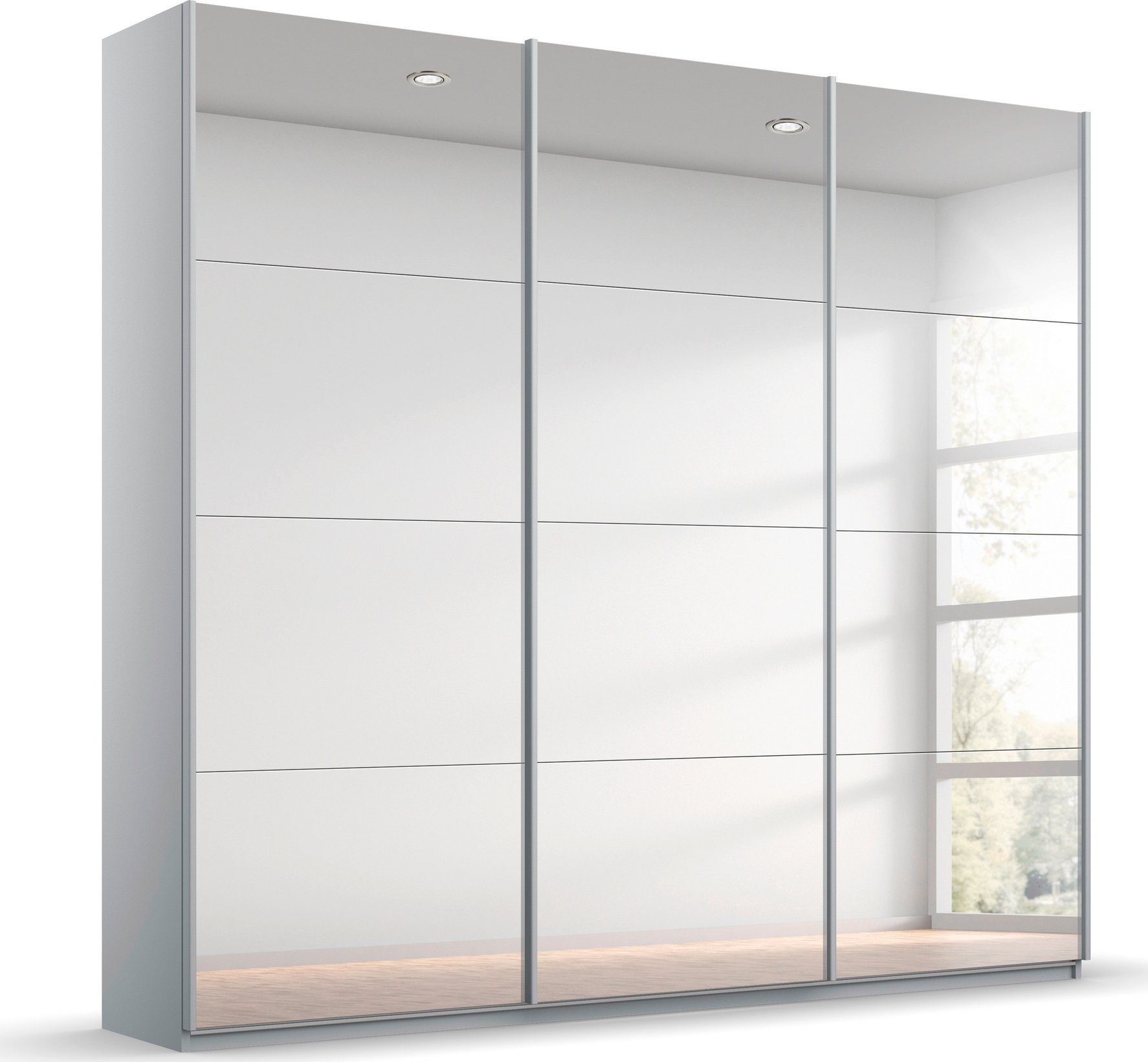 rauch Zweefdeurkast Oracle met spiegelfront zweefdeurkasten maat 203 cm x 210 cm x 62 cm grijs