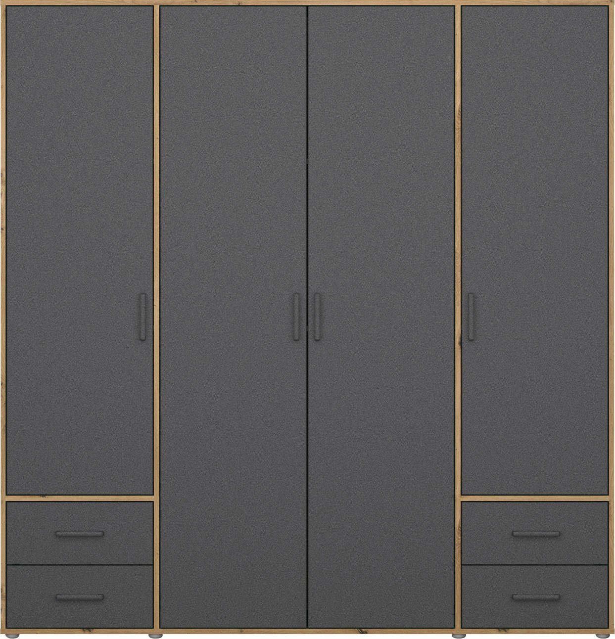 rauch Draaideurkast Kledingkast kast garderobe linnenkast VOYAGER moderne grepen in grijs metallic met buitenlades made in germany