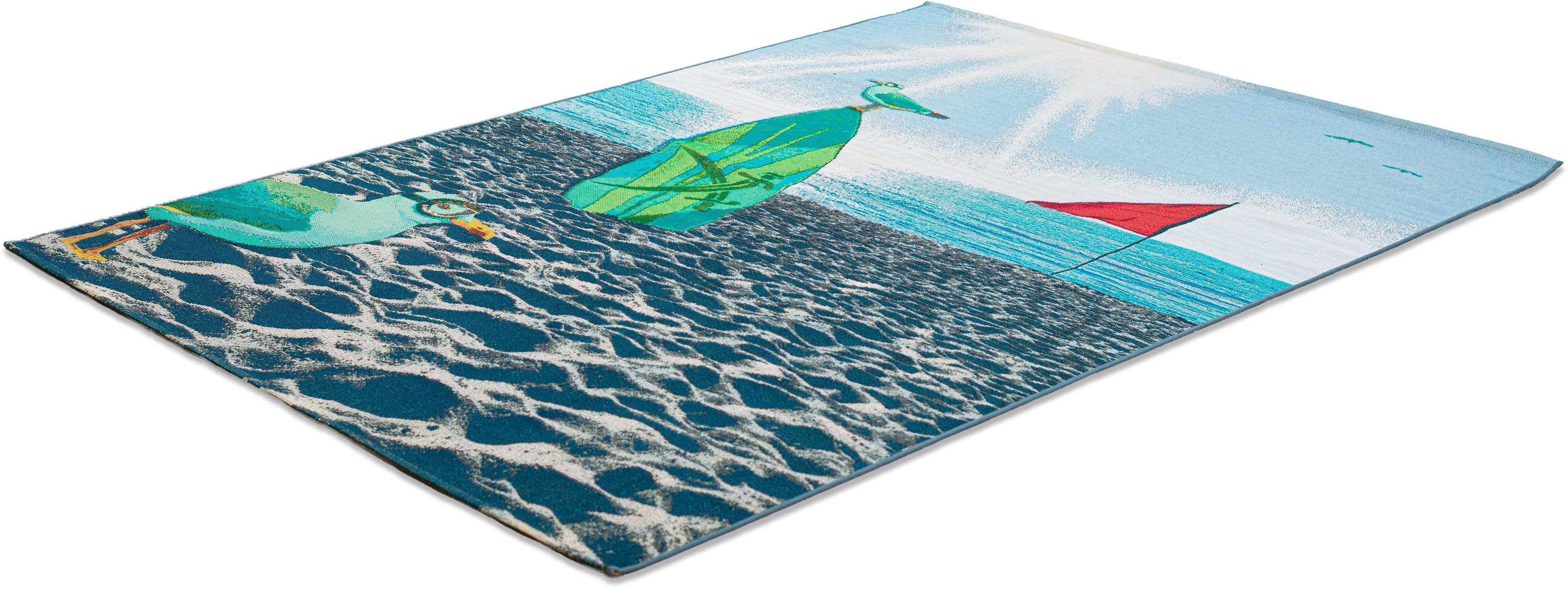 Sansibar Vloerkleed Rantum Beach SA-021 Vlakweefsel, modern ontwerp, Strand & Surfplank, Outdoor geschikt
