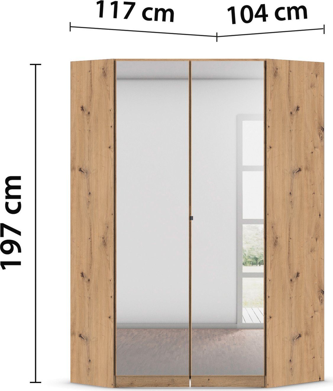 rauch HoekKledingkast kast garderobe waskast COSTA 2-deurs met spiegel, volledig uitgerust met veel opbergruimte made in germany