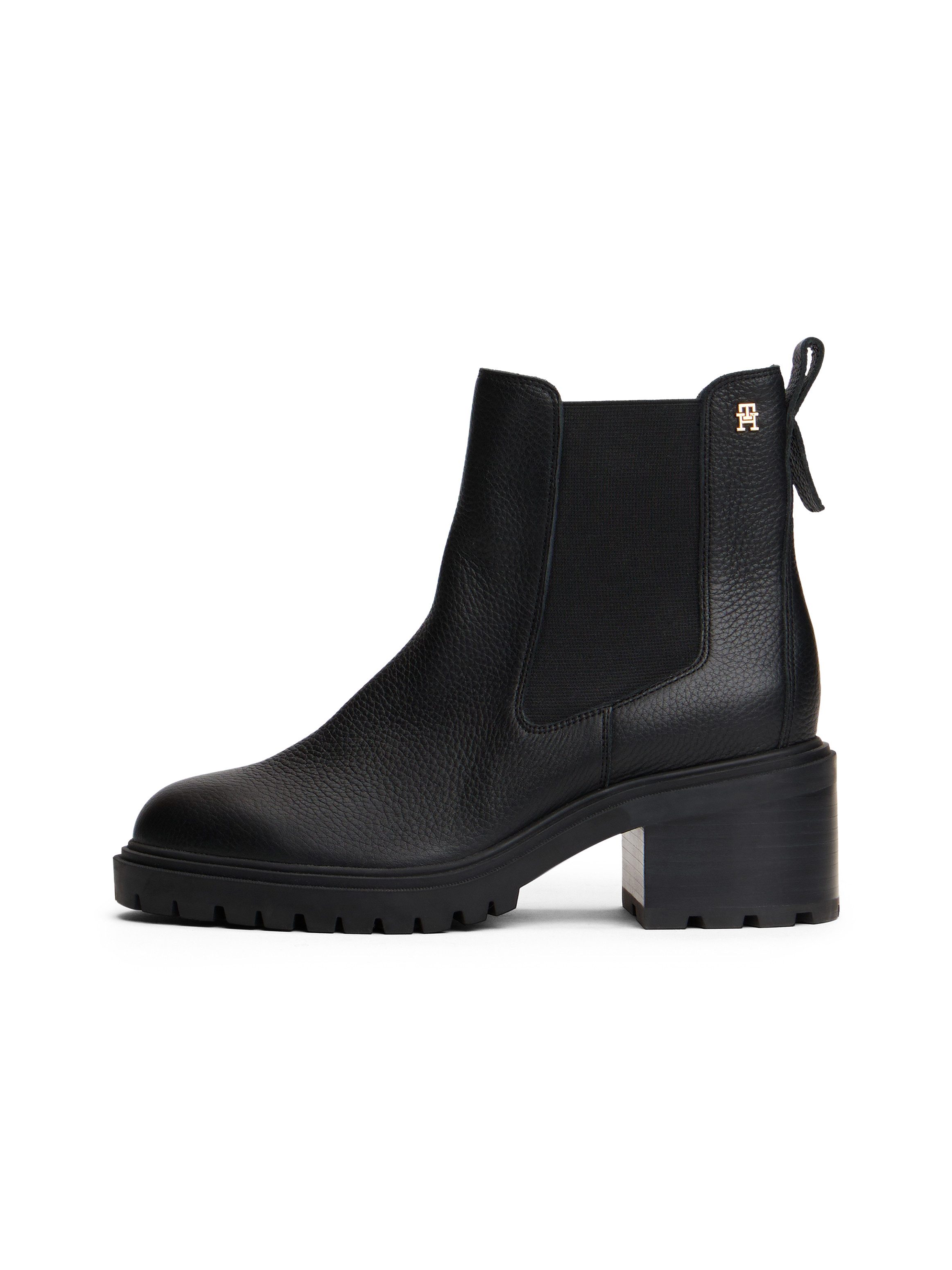 Tommy Hilfiger Chelsea-boots TH LEATHER CHELSEA CLEATED HEEL , blokhak, enkellaarsje met klein logo-embleem