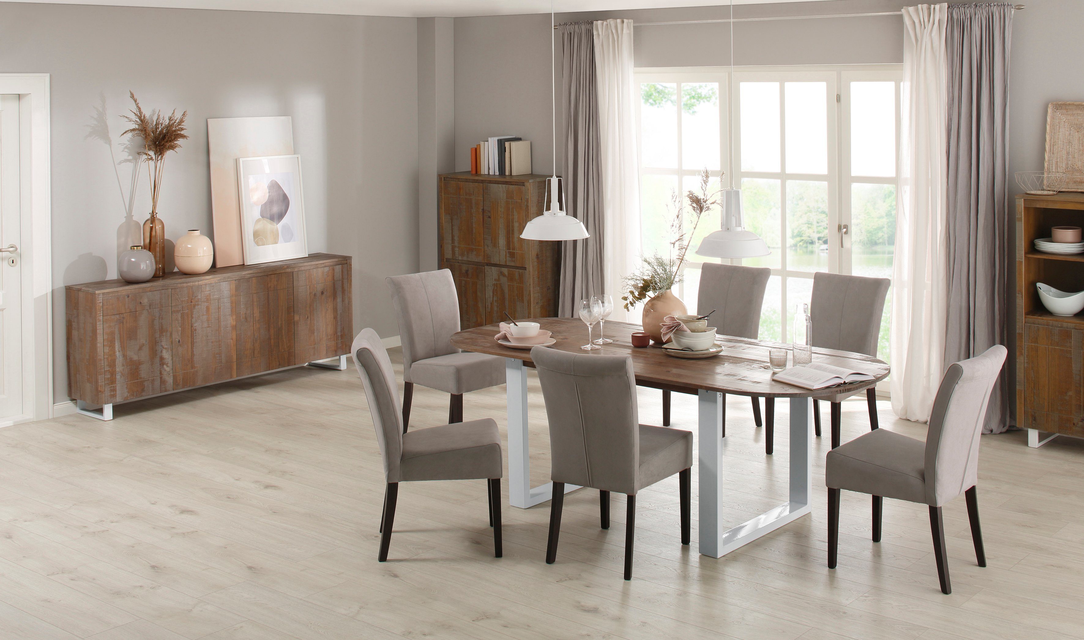 Home affaire Dressoir Lagos Commode van massief grenenhout, met wit gelakt onderstel