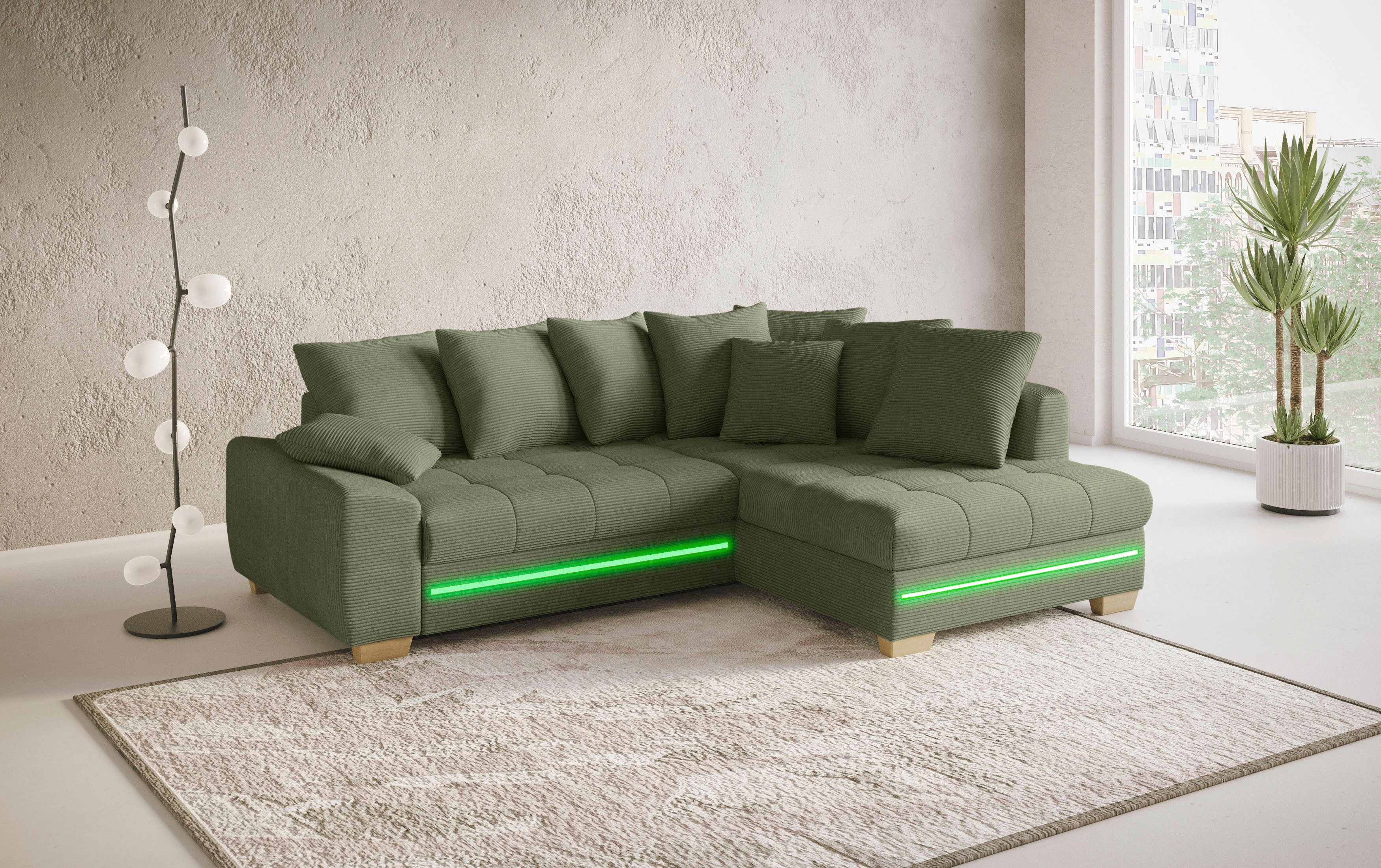 Mr. Couch Hoekbank Nikita II, L-vorm met koudschuim, rgb-led-verlichting, optioneel met bed, bedlade