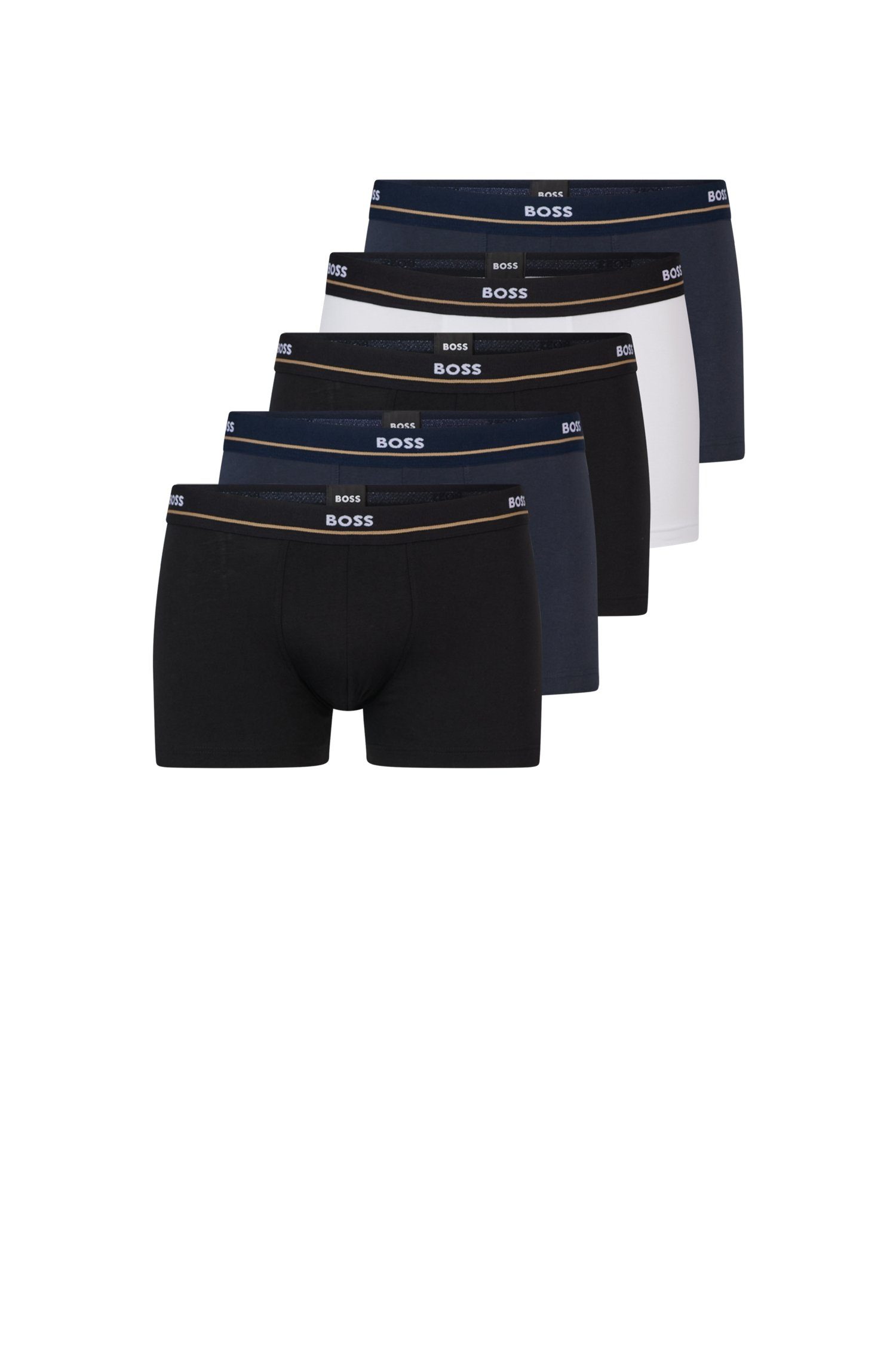 BOSS Trunk 5P Essential met modieuze, gedeeltelijk contrasterende boss logo-elastische tailleband (5 stuks, Set van 5)