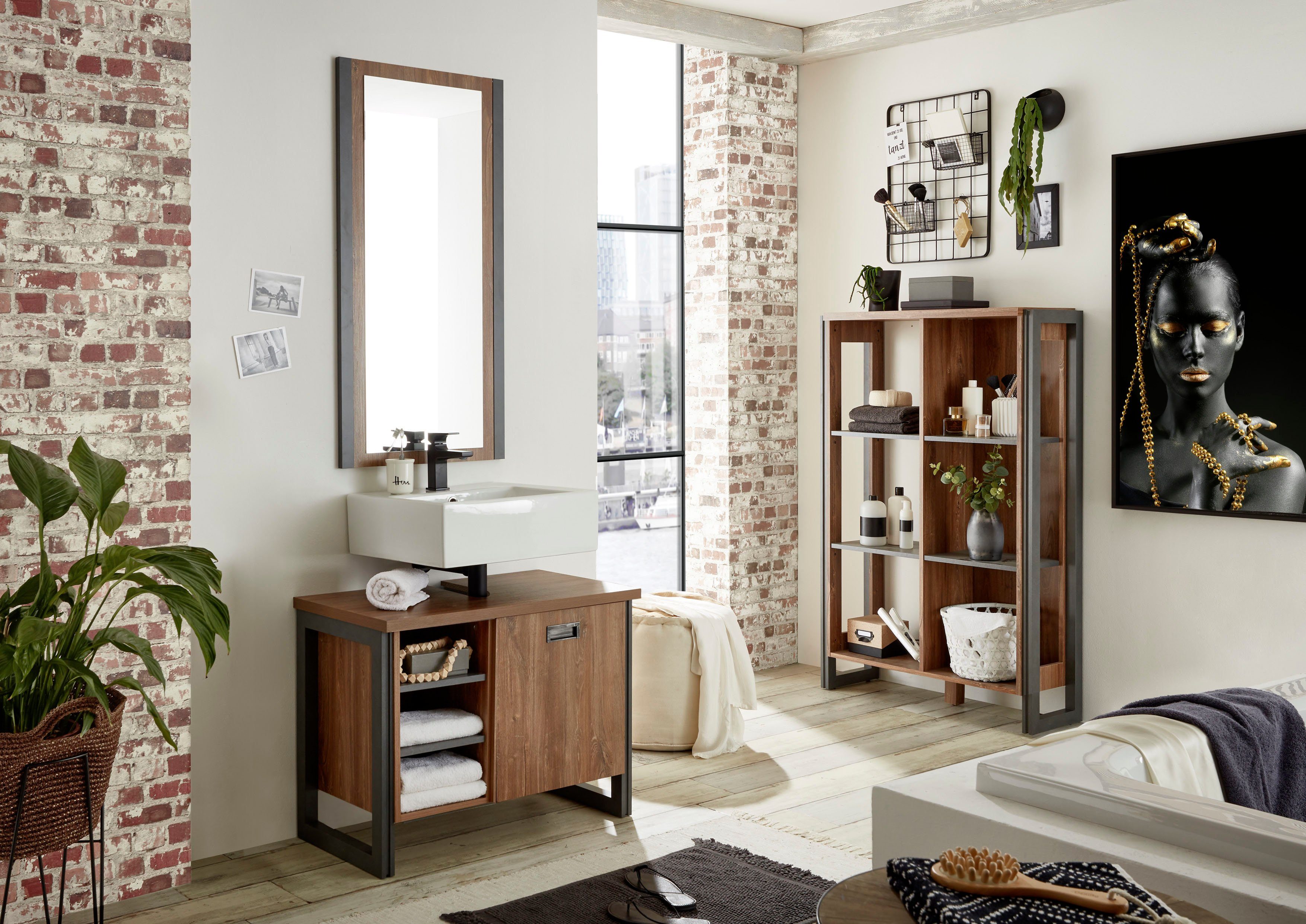 Home affaire Badkamerserie Detroit, badkamer in industriële stijl, 3-delig badkamer (set, 3-delig)