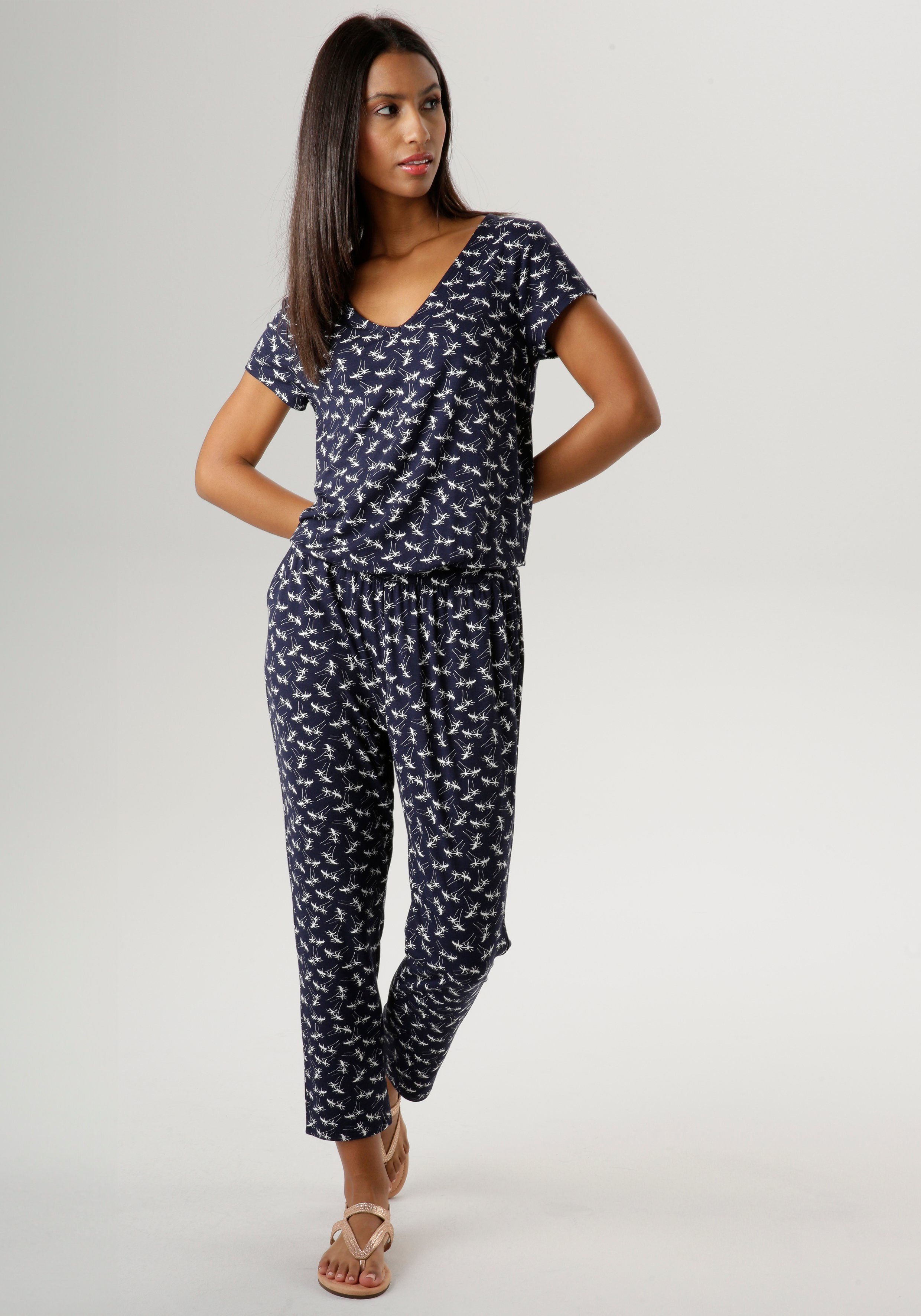 Aniston SELECTED Jumpsuit met palmen bedrukt