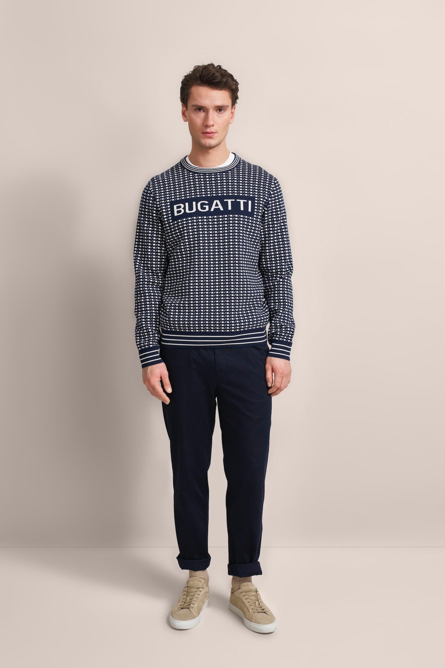 Bugatti Gebreide trui met aanwezig logo-print