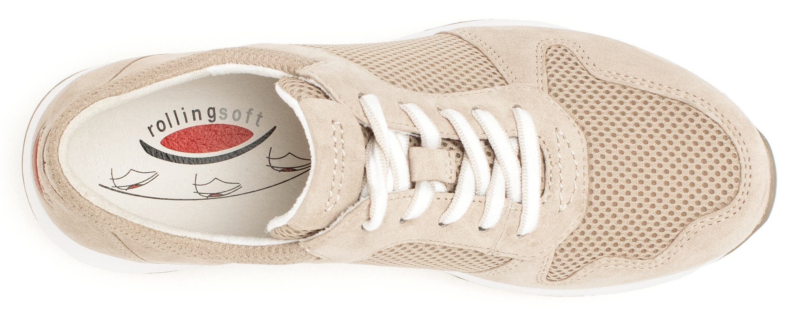 Gabor Rollingsoft Sneakers met sleehak , vrijetijdsschoen, lage schoen, veterschoen in zomerse materiaalmix