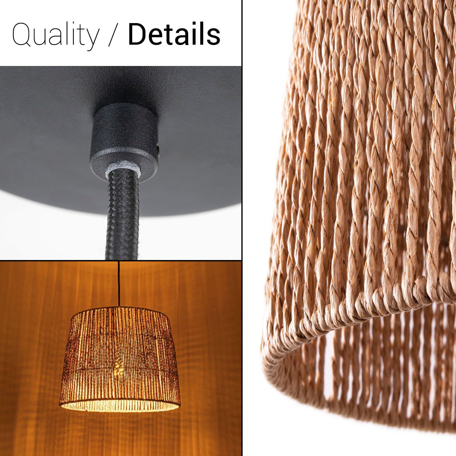 Paco Home Hanglamp Hugo Amadeo Woonkamer eetkamer rattan look Boho lampenkap papier