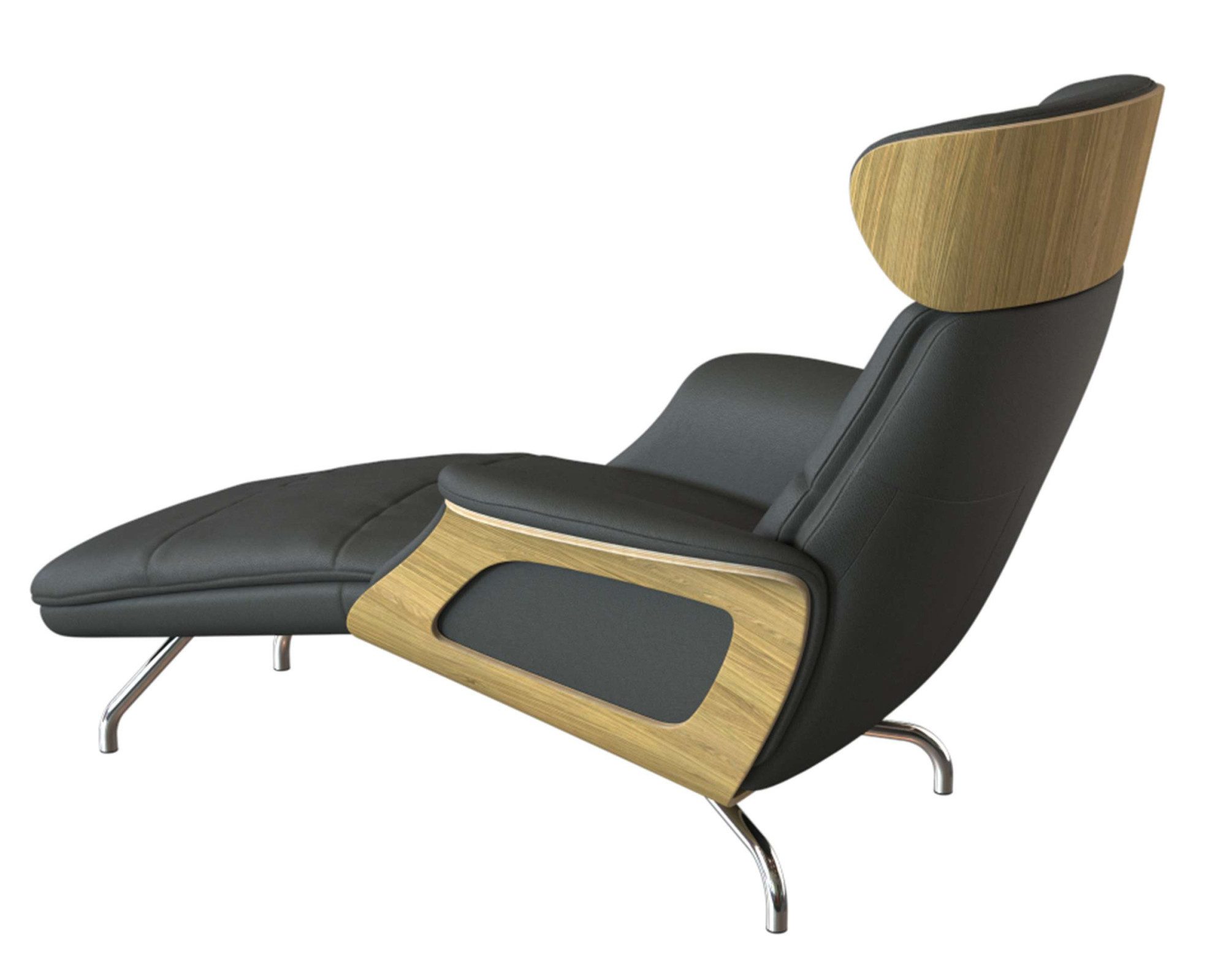 FLEXLUX Loungestoel Clement chaise longue, relaxstoel, ligstoel Rug- en hoofdsteunverstelling, armleuning gepolsterd geolied, voet van aluminium