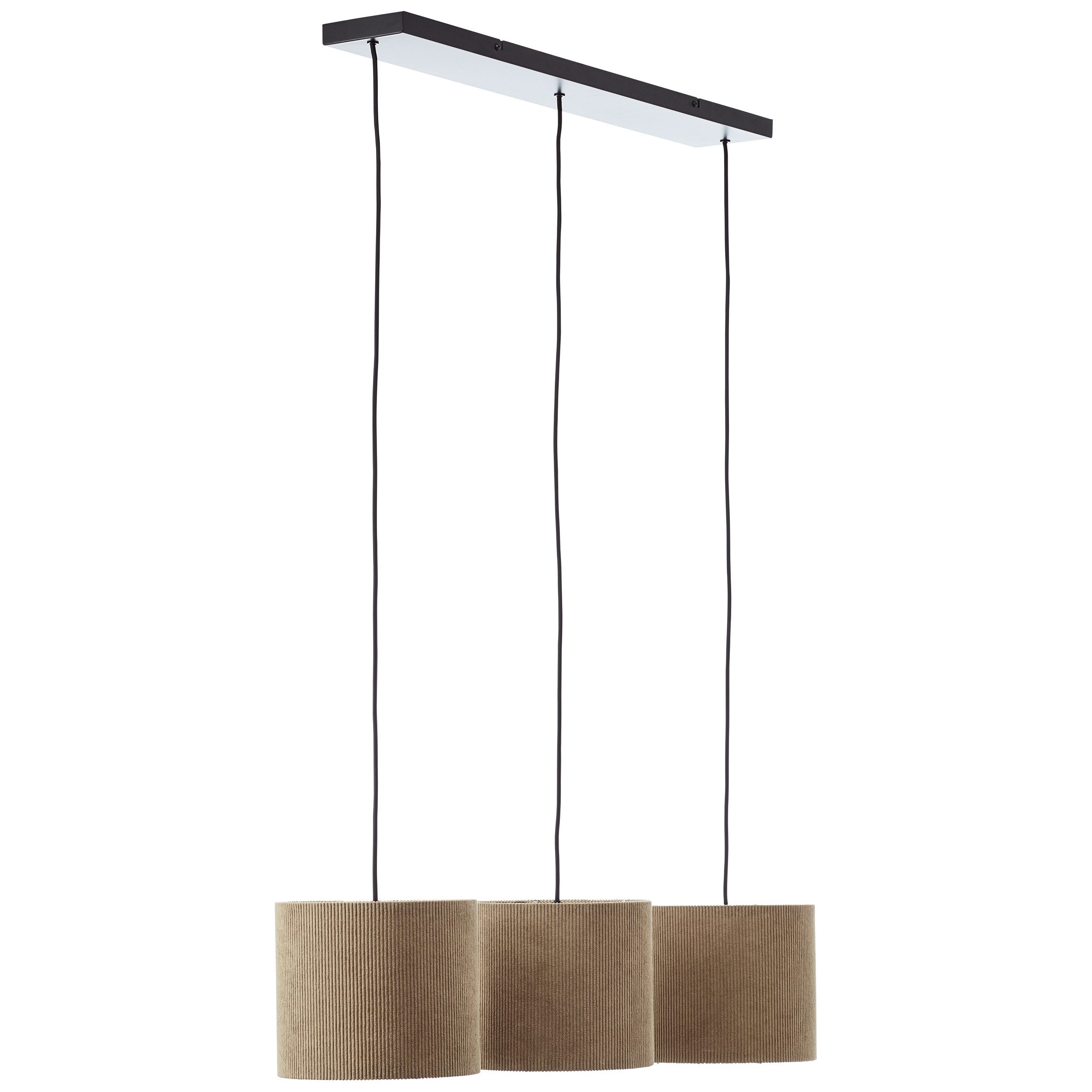 Brilliant Leuchten Hanglamp TONY met cord-lampenscherm, 150 x 94 x 23 cm, 3x e27, inkortbaar, textiel, grijs (1 stuk)