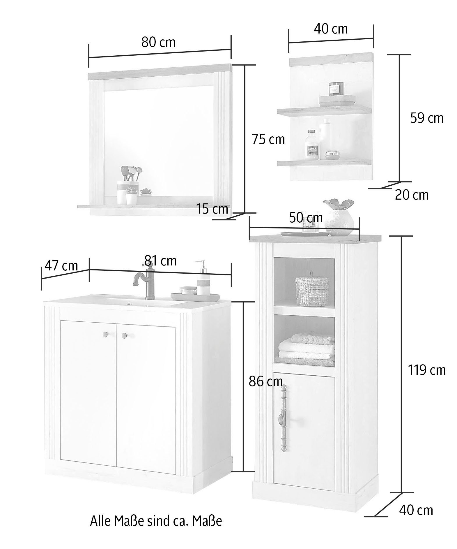 Home affaire Badkamerserie WESTMINSTER, badkamer in landhuisstijl, 2-delig badkamer (4-delig)