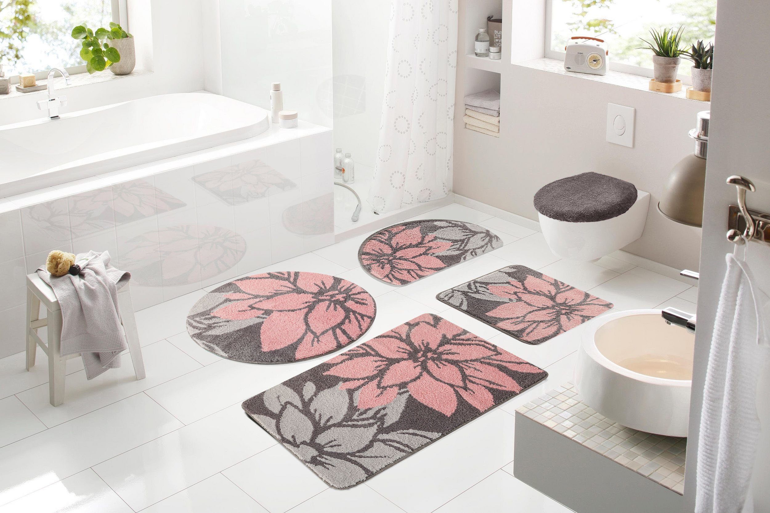 my home Badmat Susan Bloemmotief, badmat, badmatten ook als 3-delige set & rond