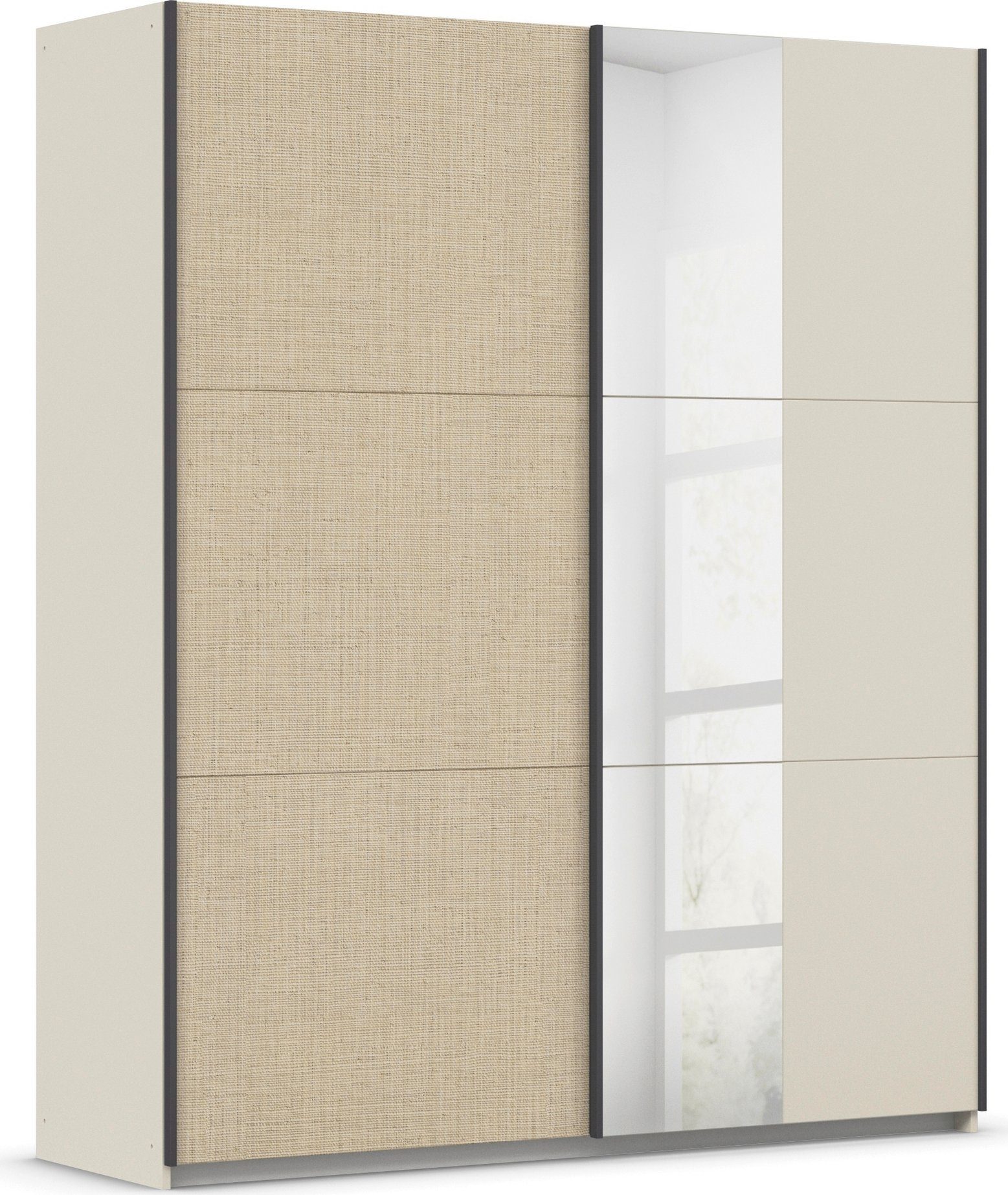 rauch Zweefdeurkast SENJA met spiegel en details in rotanlook zweefdeurkasten maat 175 cm x 210 cm x 59 cm beige