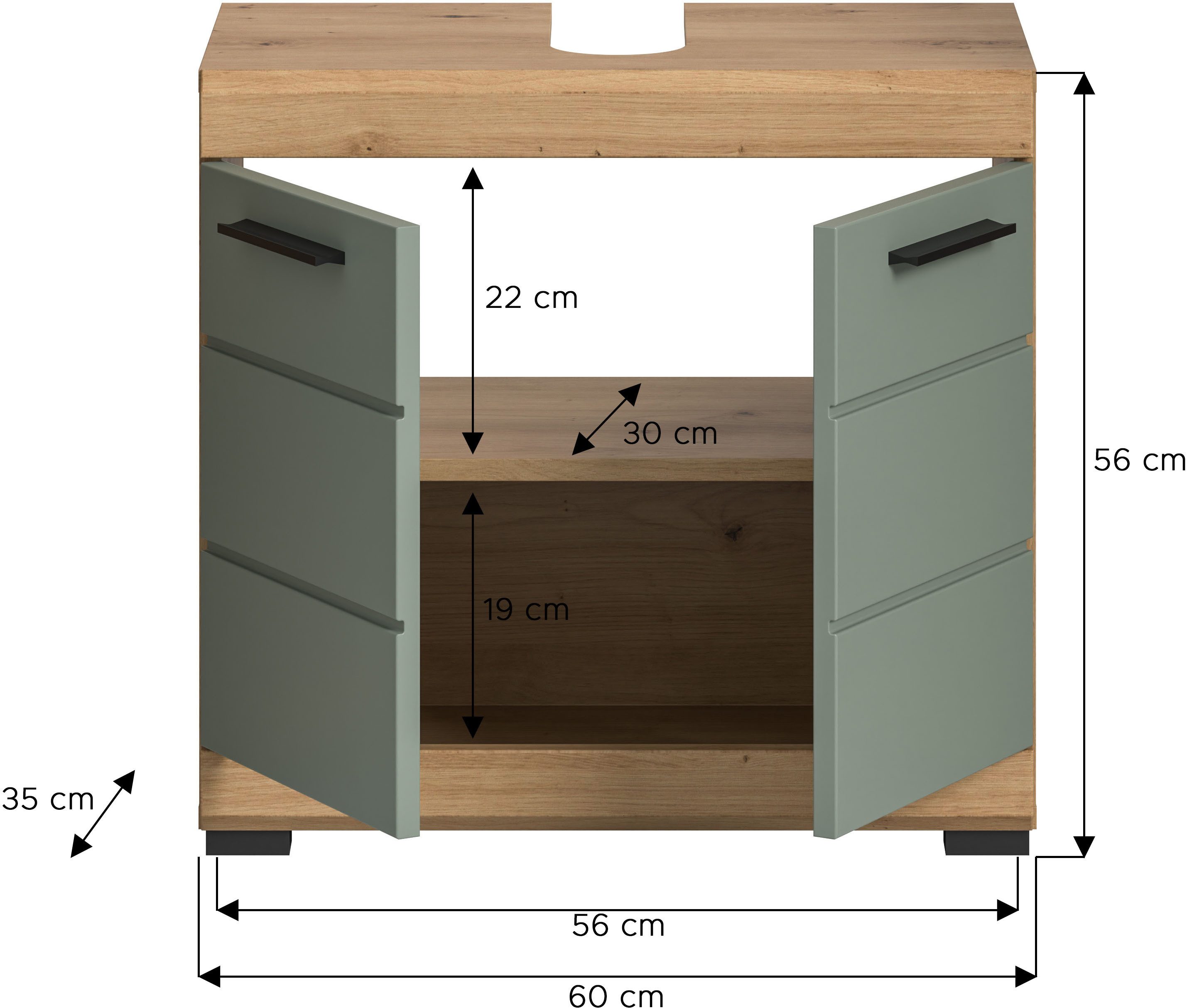 INOSIGN Wastafelonderkast Siena, breedte 60 cm, 2 deuren, 2 vakken, met sifonaansluiting, MDF-front in verschillende kleuren verkrijgbaar, badkamermeubels, badkamerkast, commode, badkamer (1 stuk)