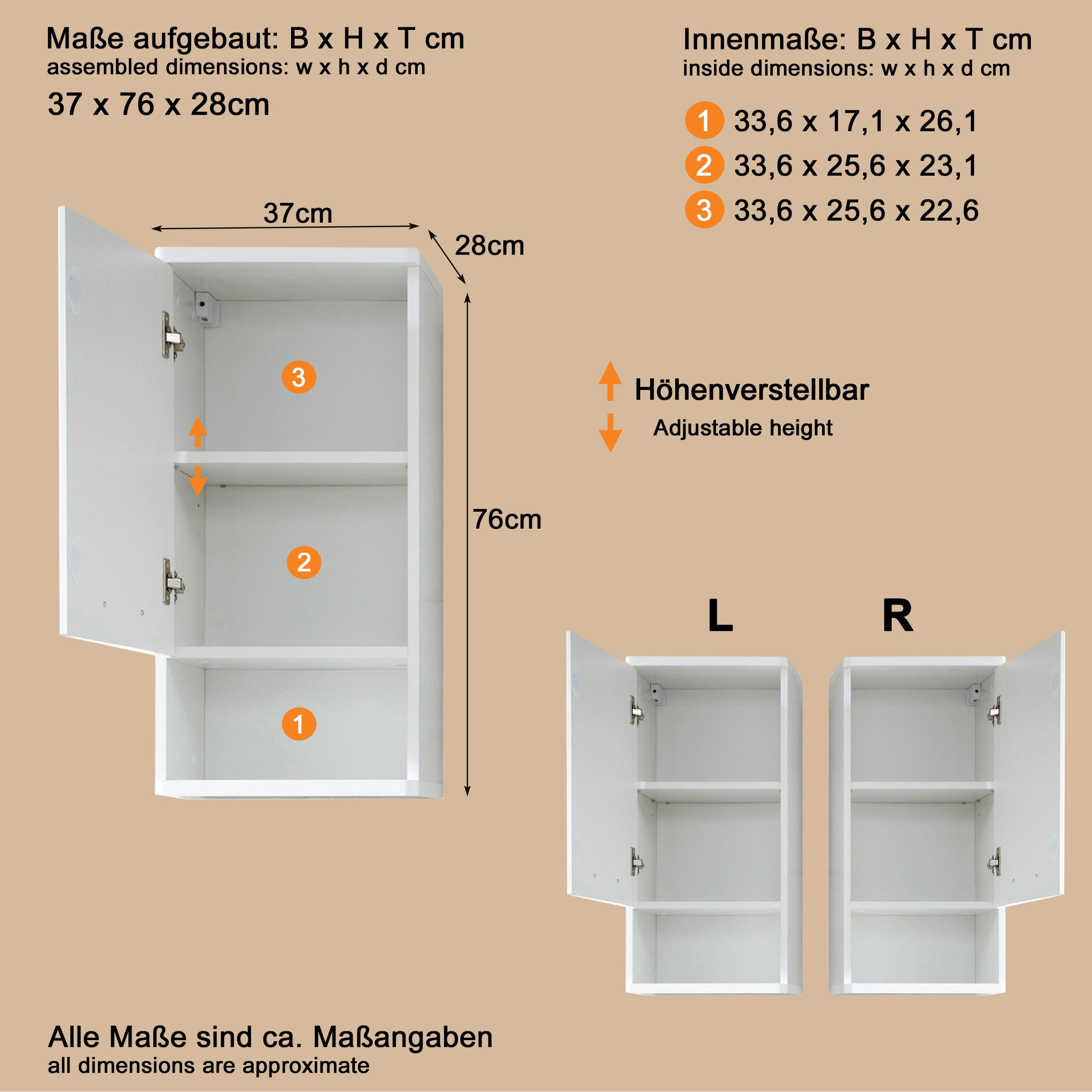 welltime Hangend kastje Mora Badkast in hoogglans wit met opbergvak - Afmetingen (B/D/H) 37/28/76 cm