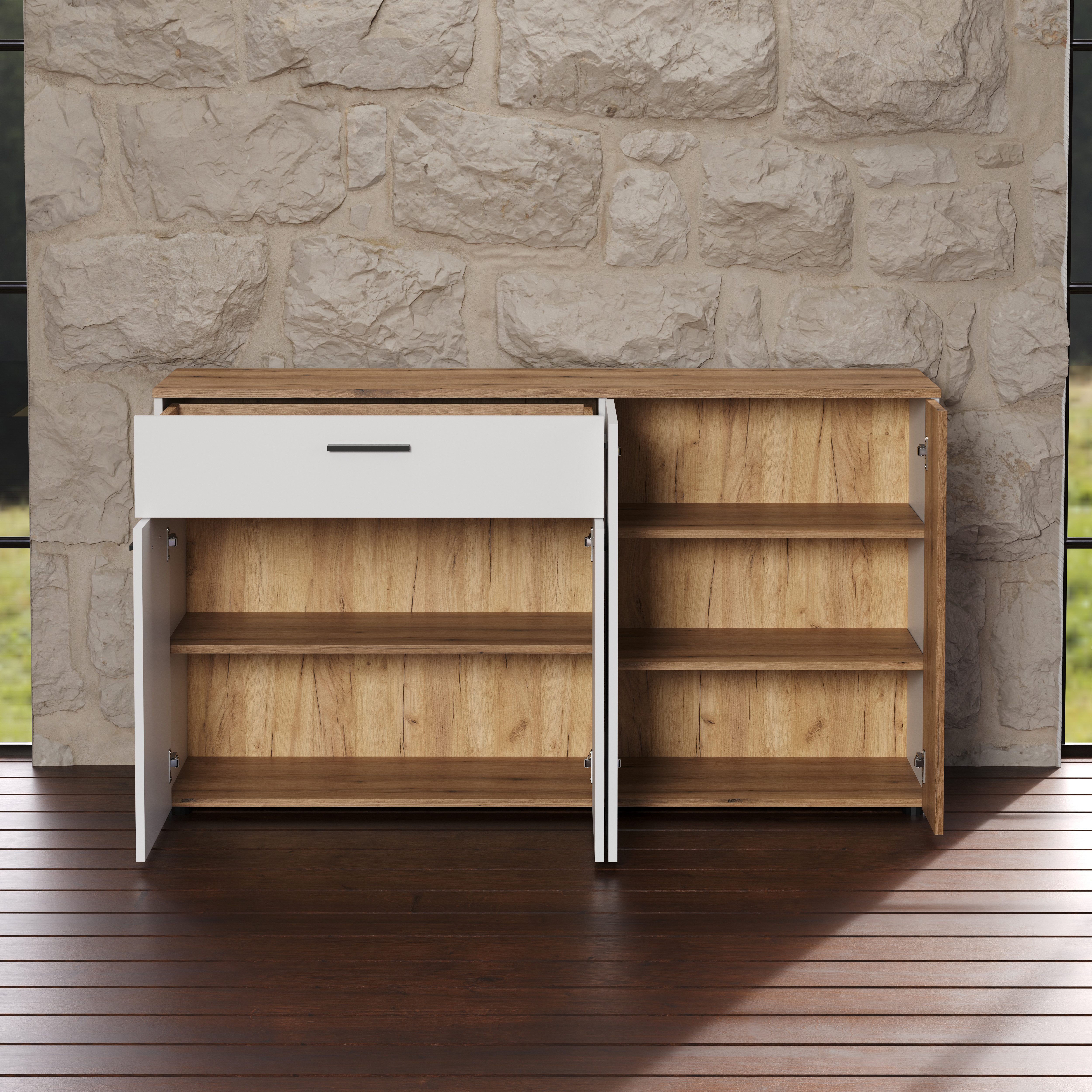 INOSIGN Dressoir Linz Commode met eindhoutapplicaties - kast (B/D/H) 150/42/83 cm (1 stuk)